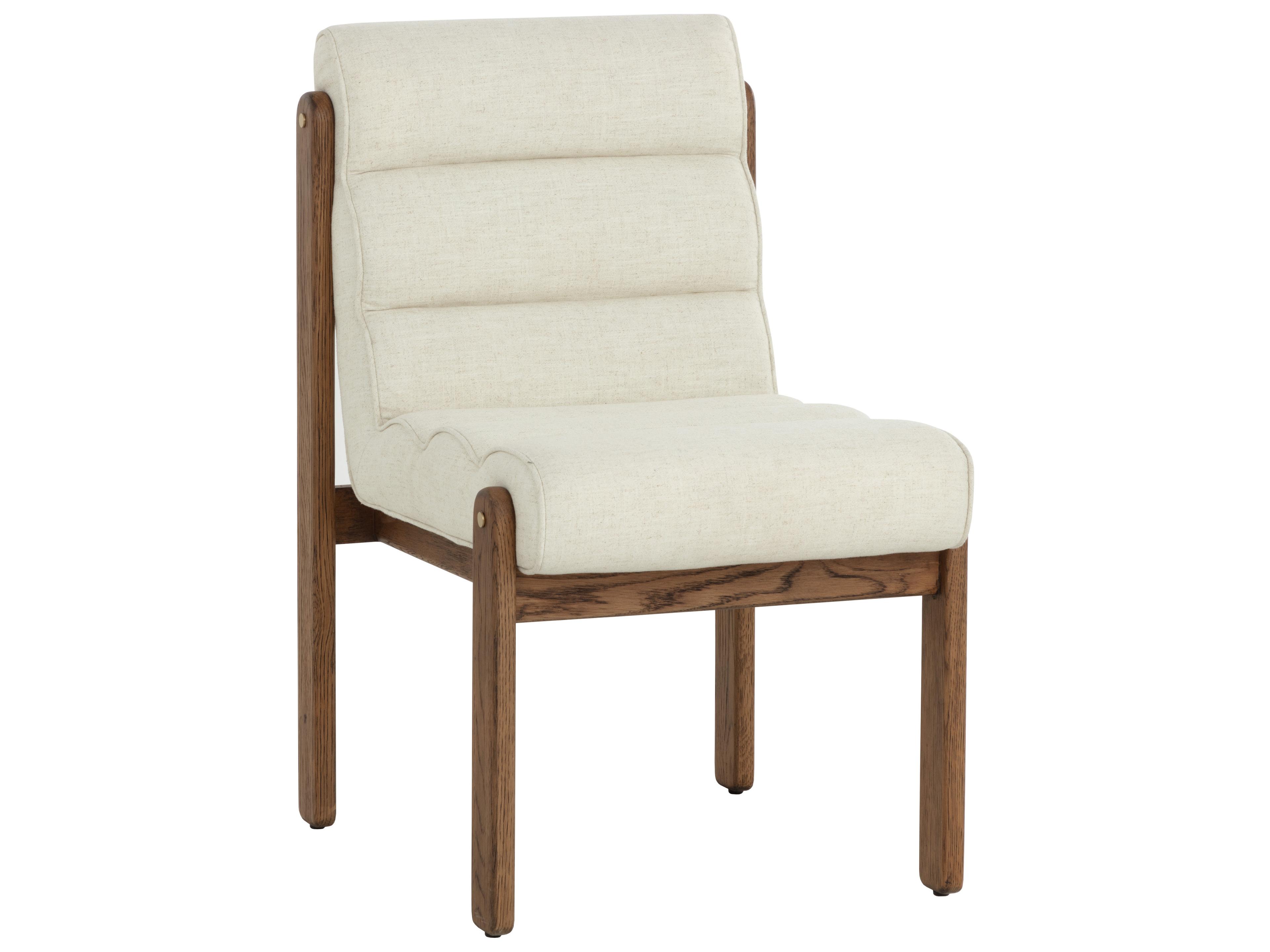 Bertie Oak Wood Beige Upholstered Armless Dining Chair