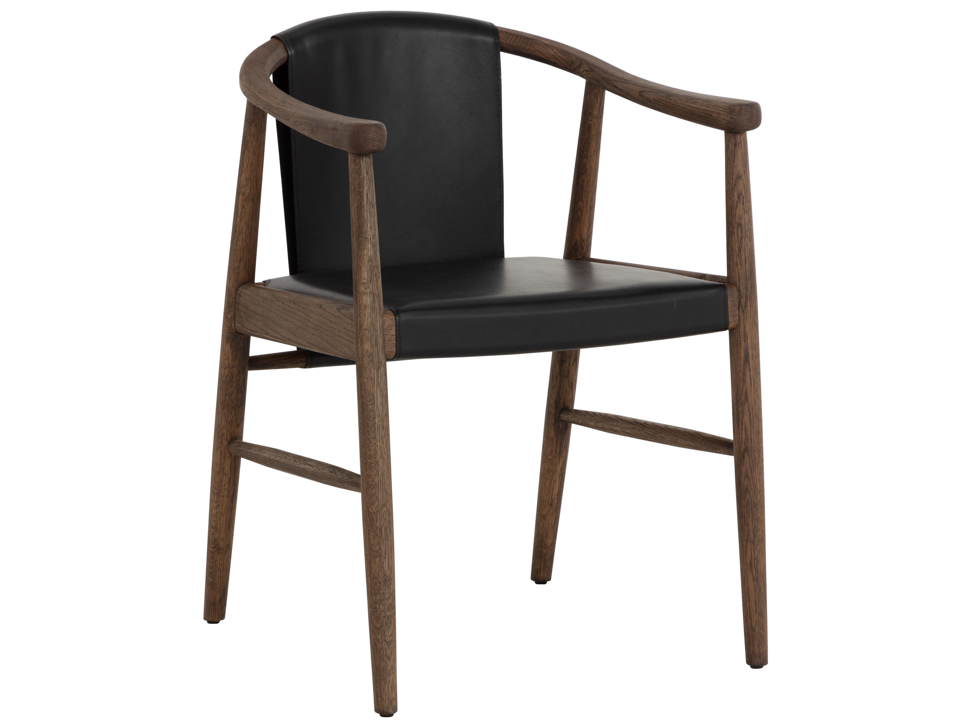 Aran Oak Wood Black Leather Arm Dining Chair