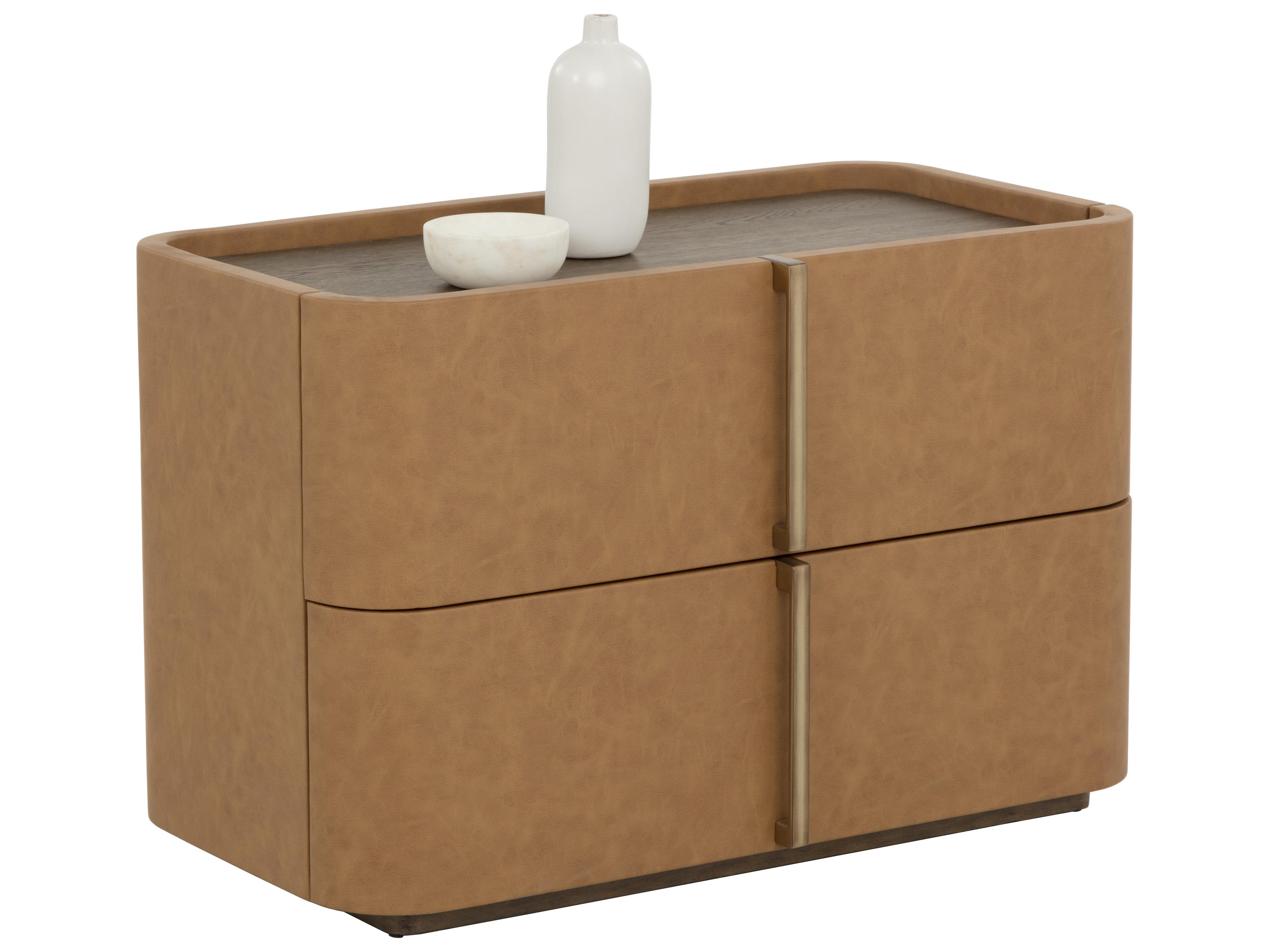 Jamille 2-Drawers Oak Wood Nightstand