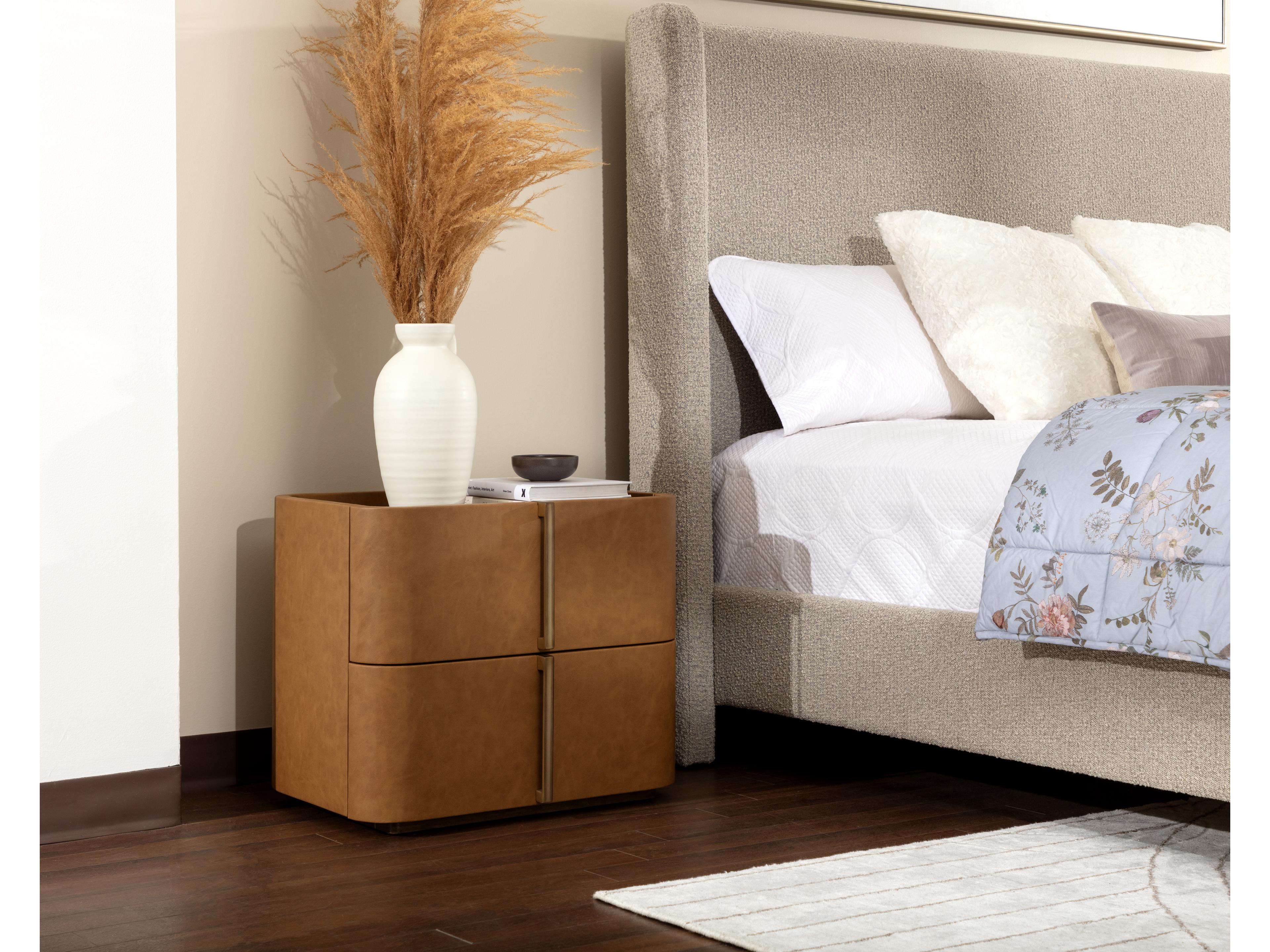 Sunpan Jamille 2-Drawers Oak Wood Nightstand