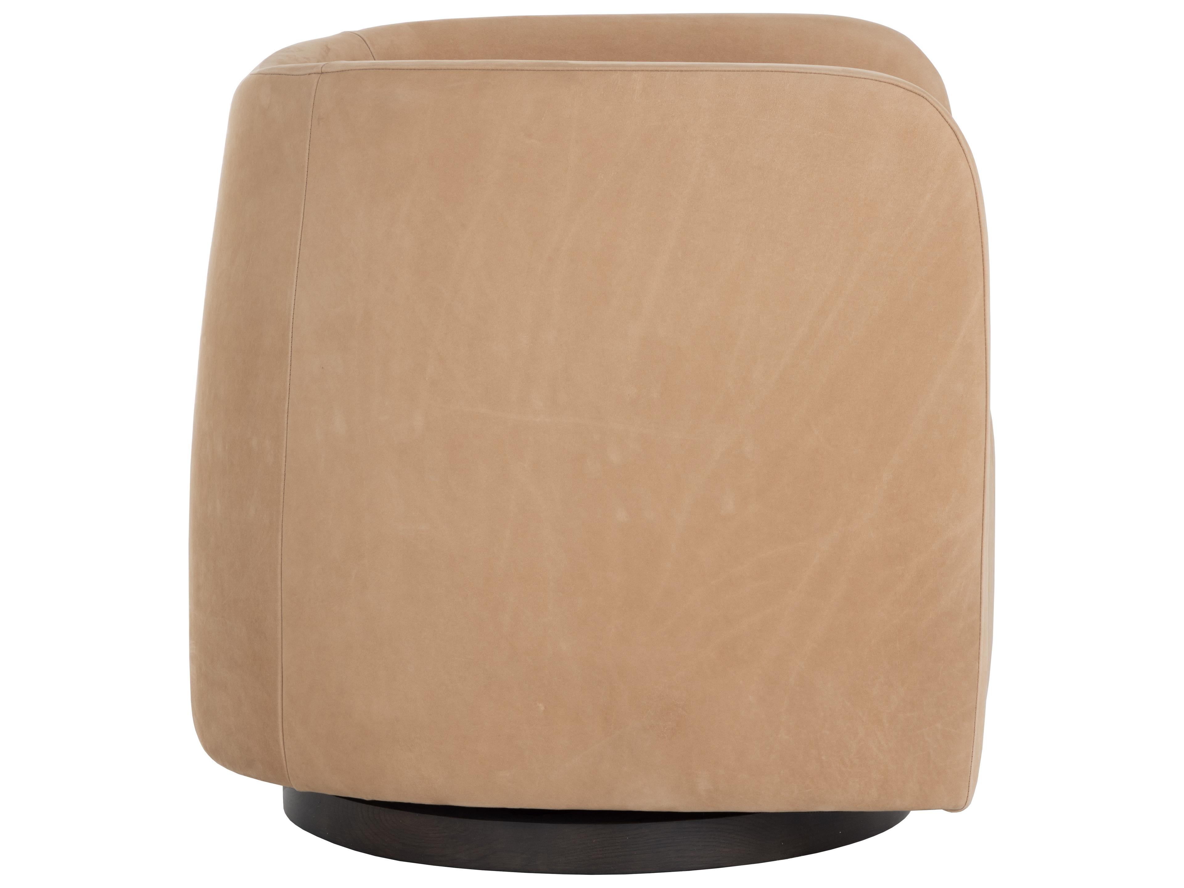 Sunpan Emilie Swivel Beige Leather Accent Chair