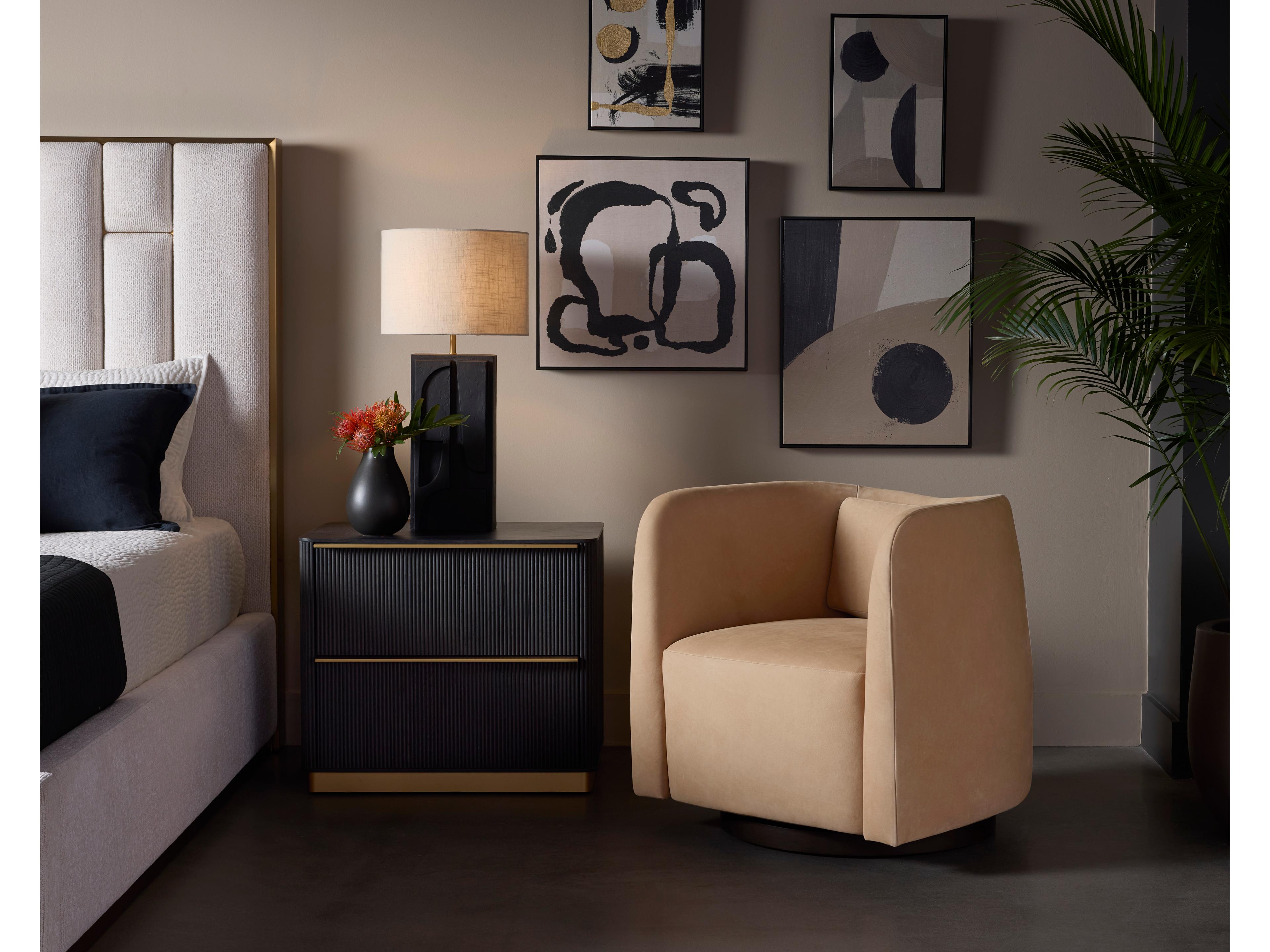 Sunpan Emilie Swivel Beige Leather Accent Chair