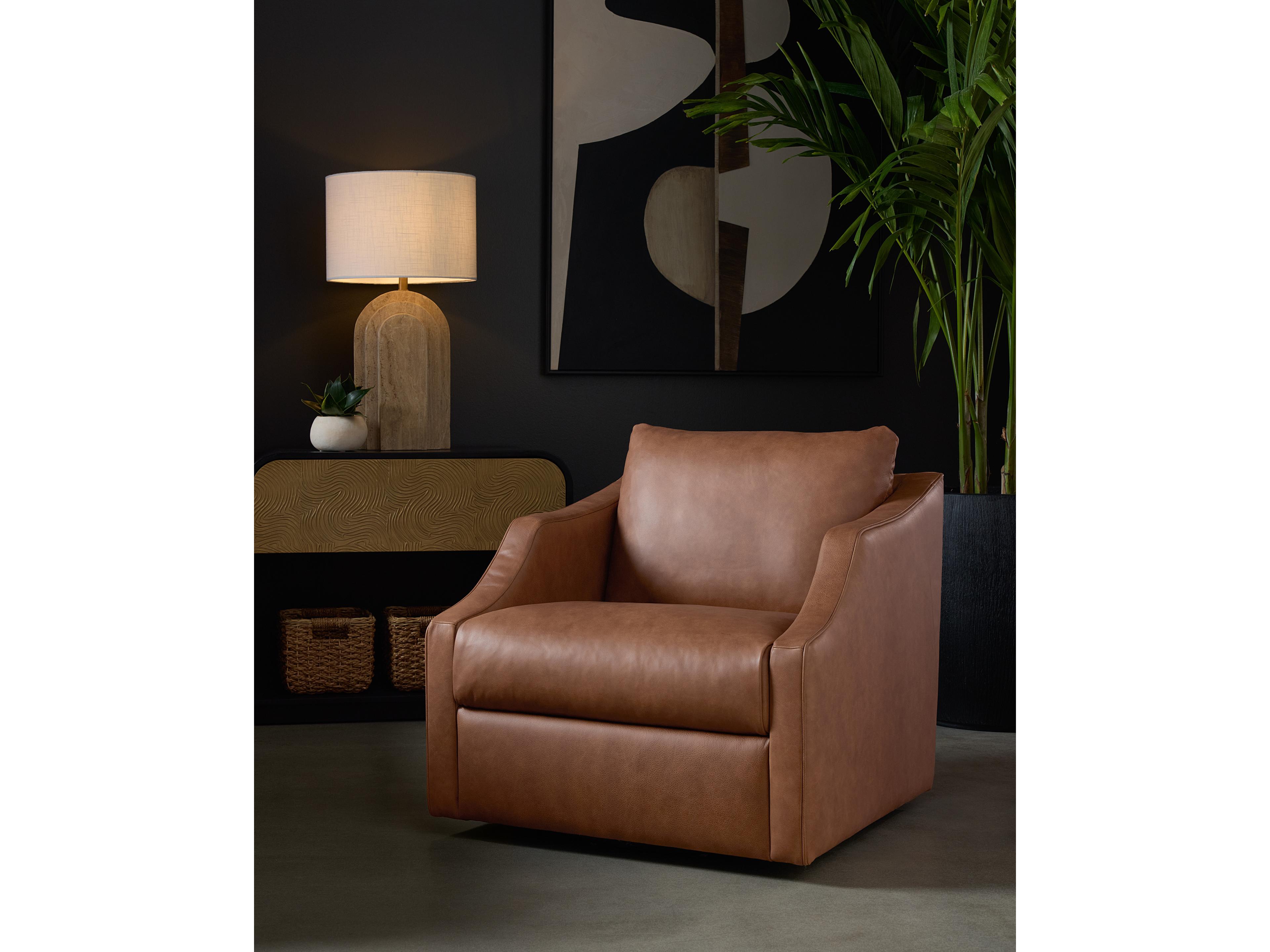 Sunpan Orwell Swivel Brown Leather Accent Chair