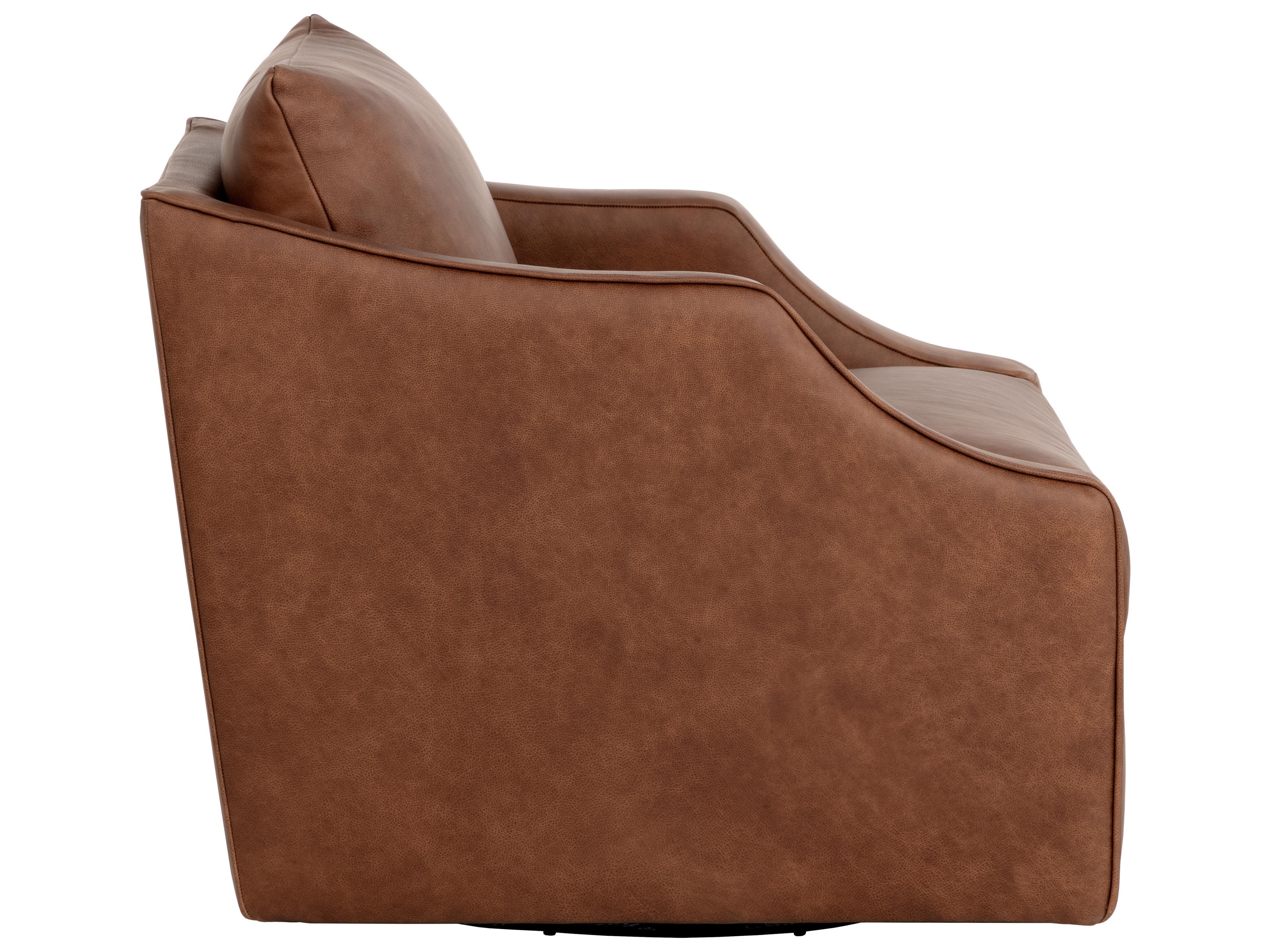 Sunpan Orwell Swivel Brown Leather Accent Chair