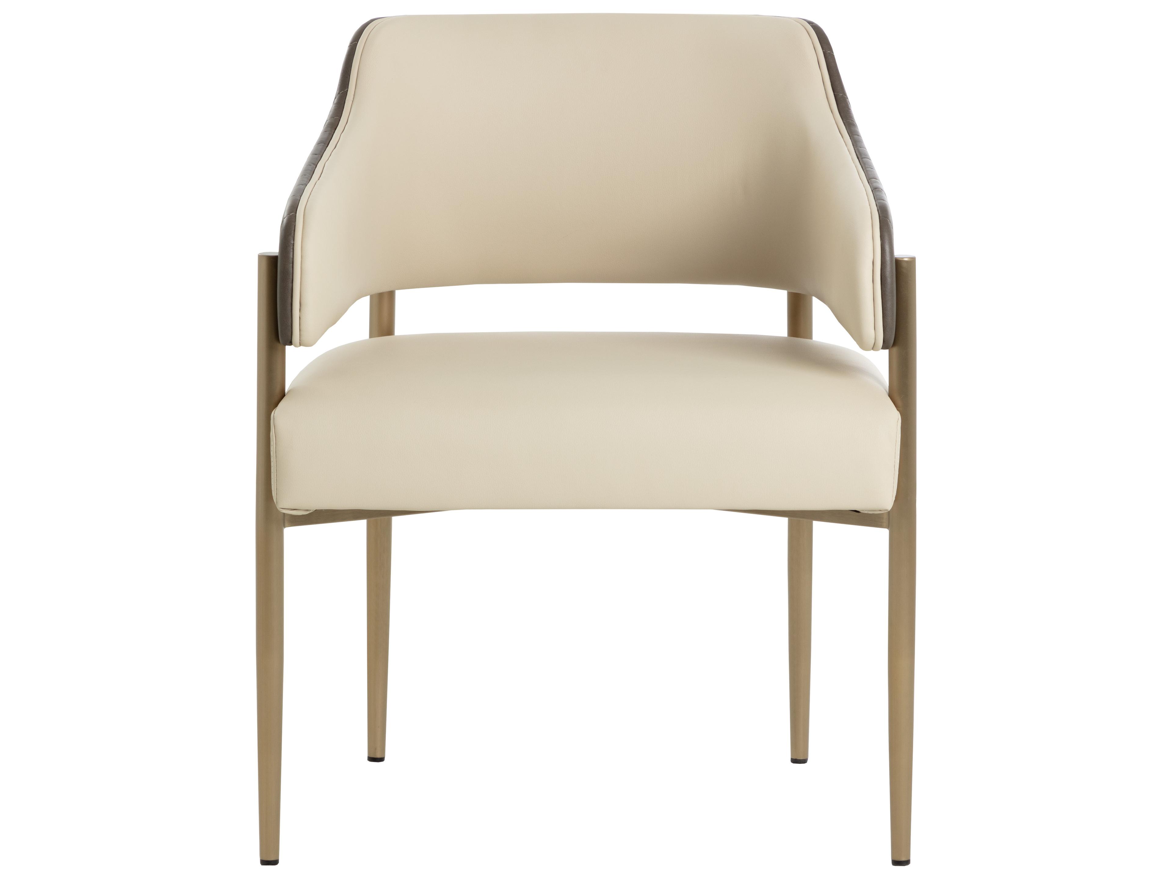 Sunpan Tova Beige Faux Leather Arm Dining Chair