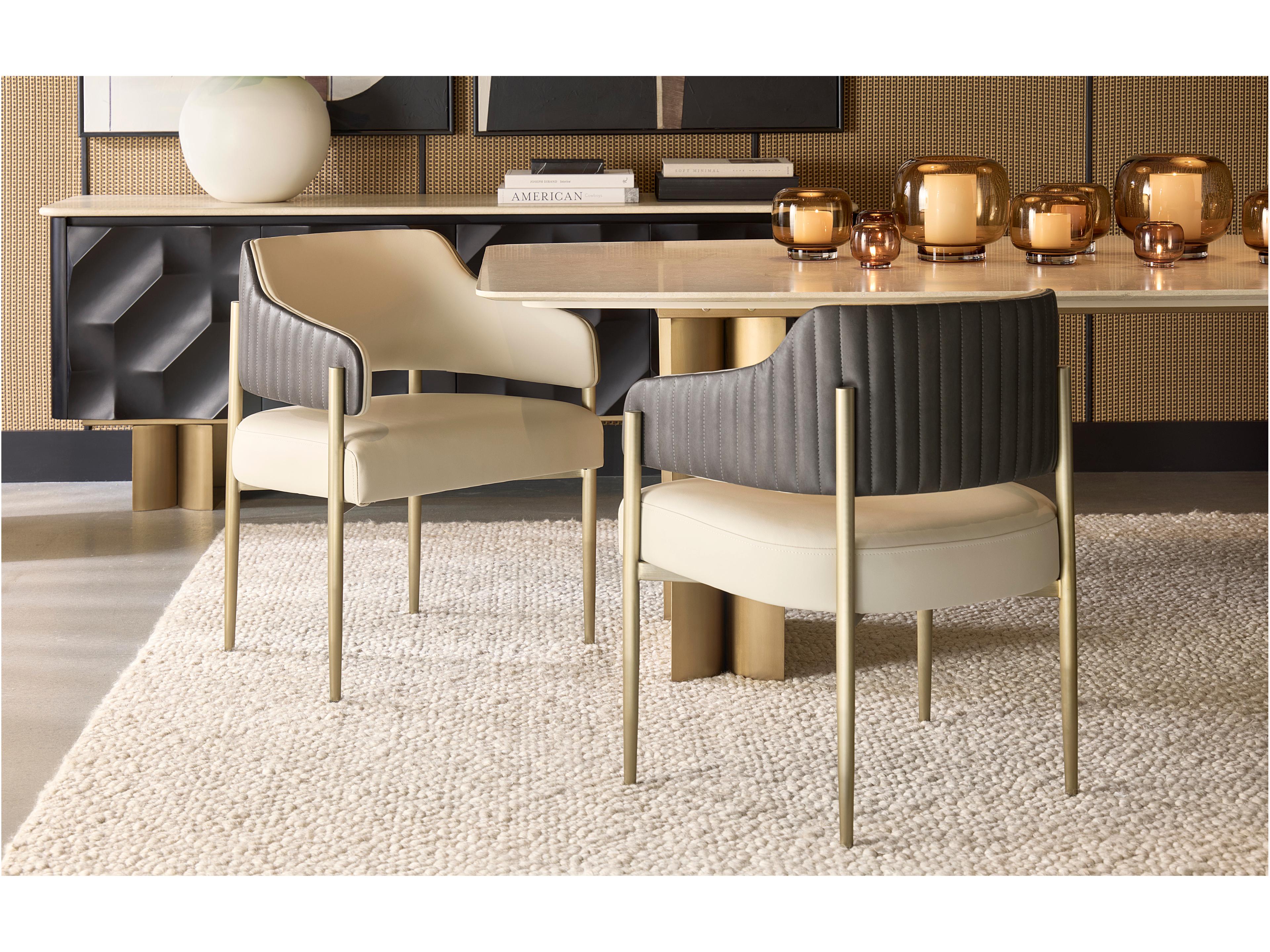 Sunpan Tova Beige Faux Leather Arm Dining Chair