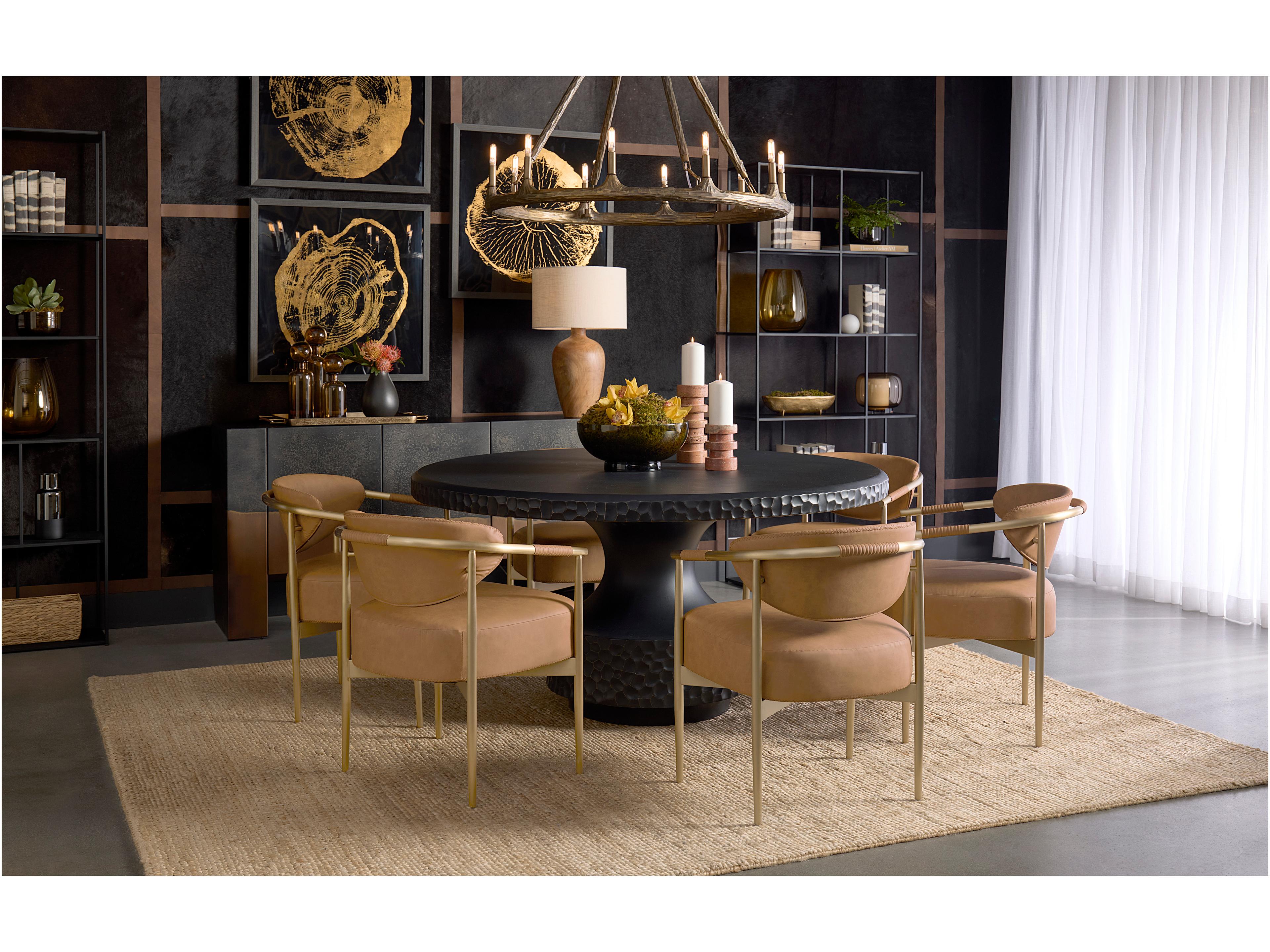 Sunpan Heloise Brown Faux Leather Arm Dining Chair