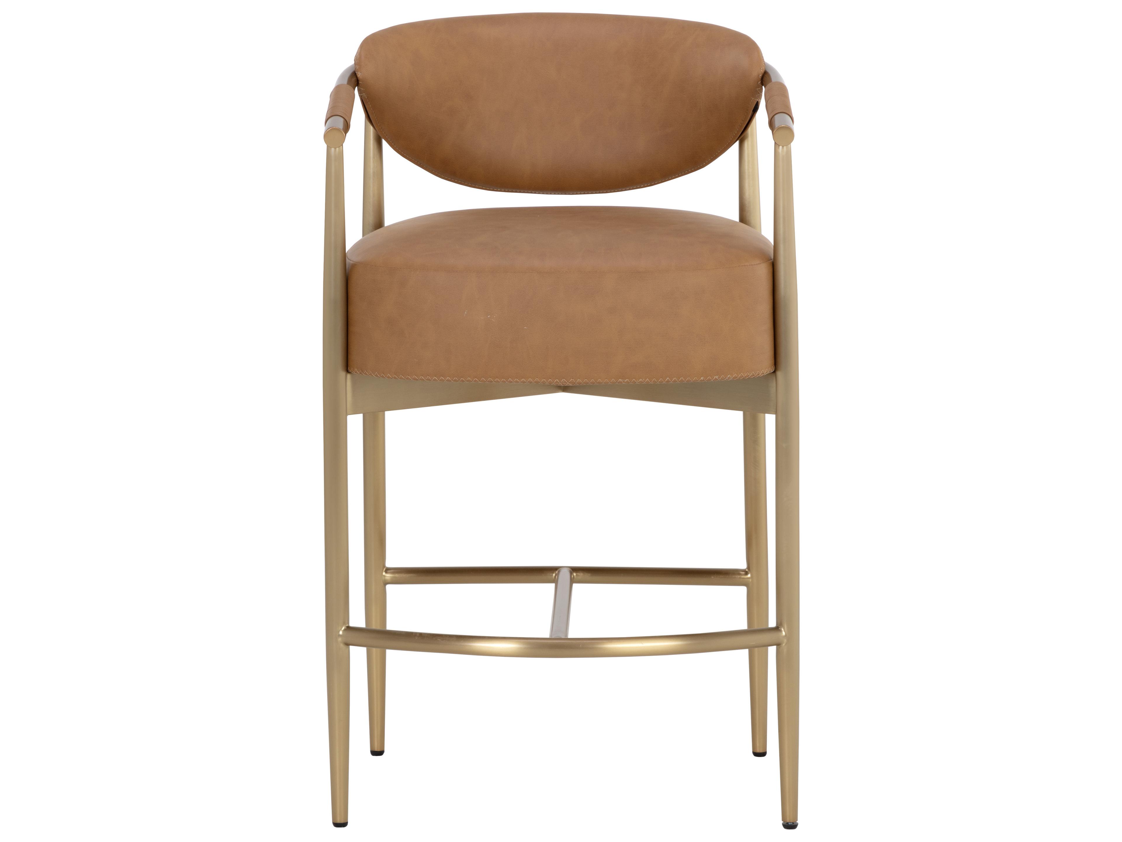 Sunpan Heloise Brown Faux Leather Solid Wood Counter Stool