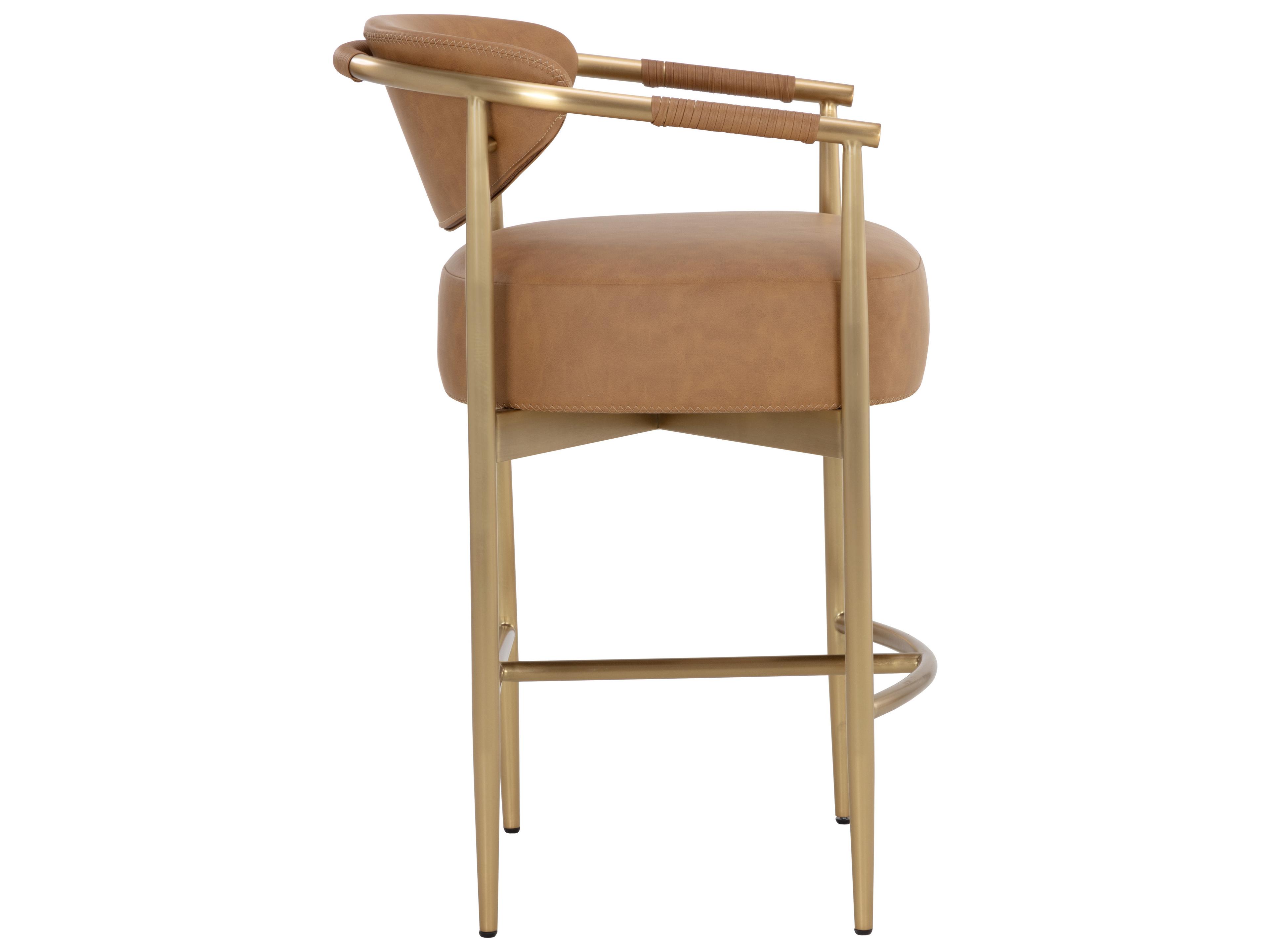 Sunpan Heloise Brown Faux Leather Solid Wood Counter Stool