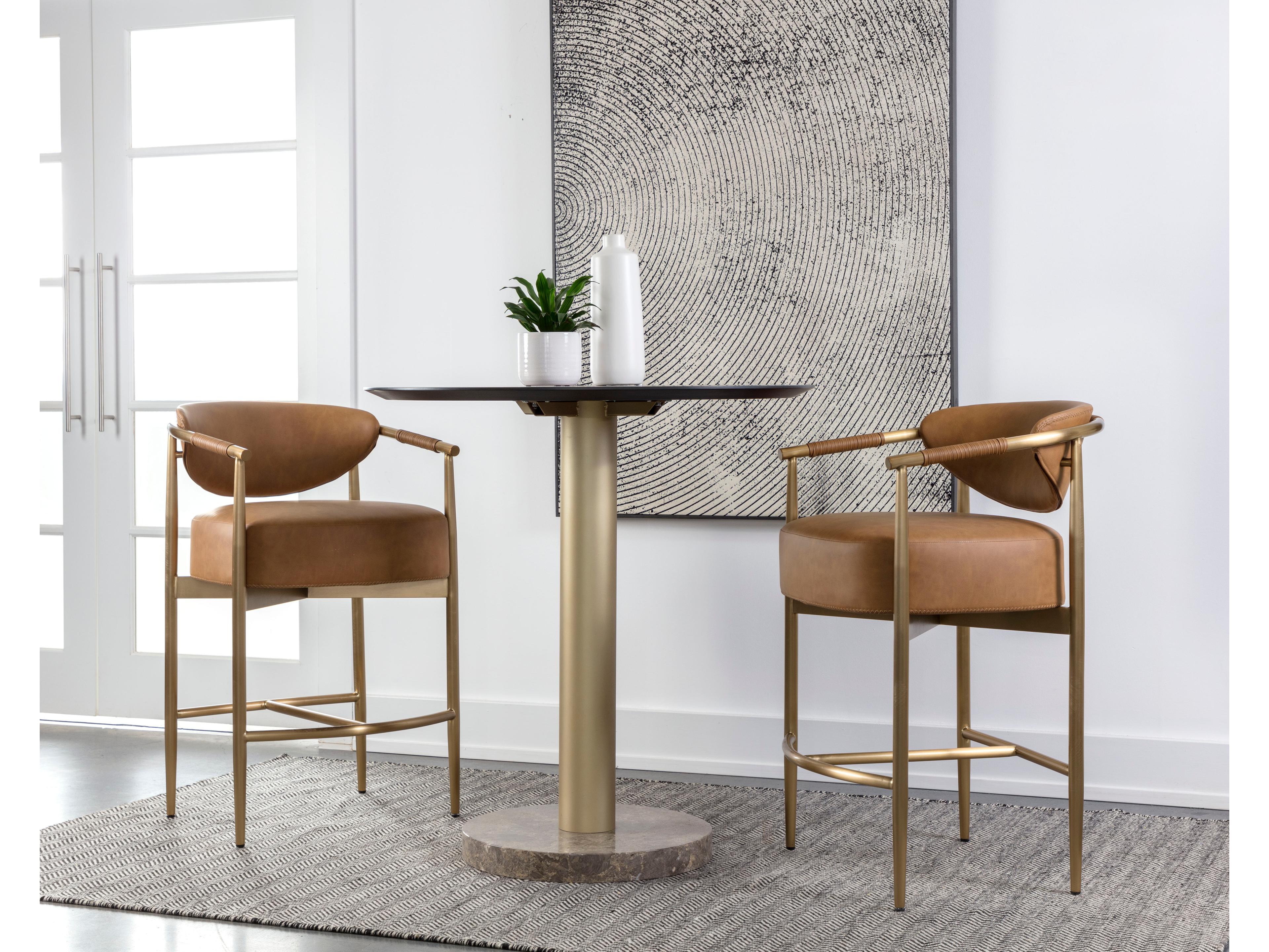 Sunpan Heloise Brown Faux Leather Solid Wood Counter Stool