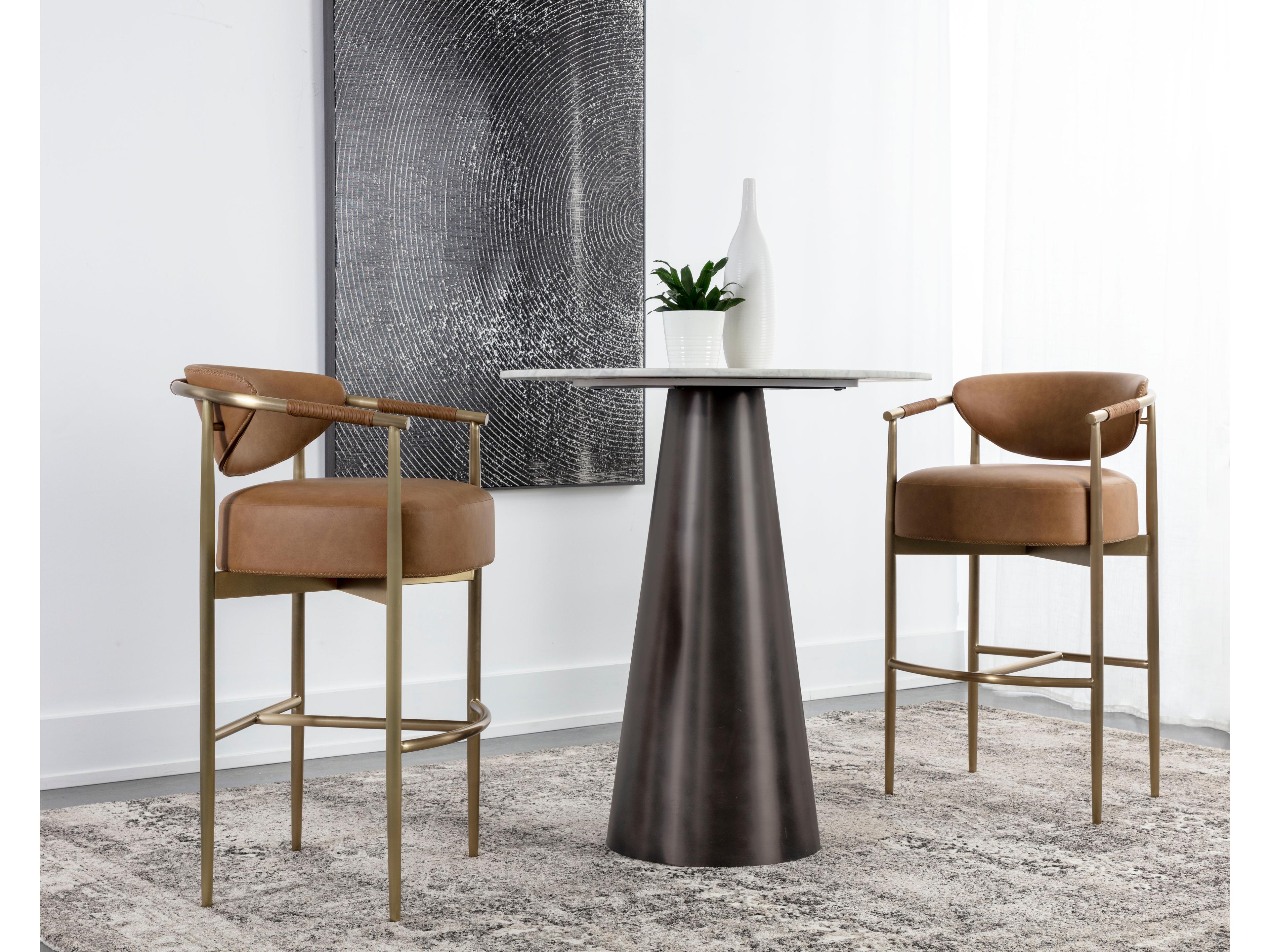 Sunpan Heloise Brown Faux Leather Solid Wood Bar Stool