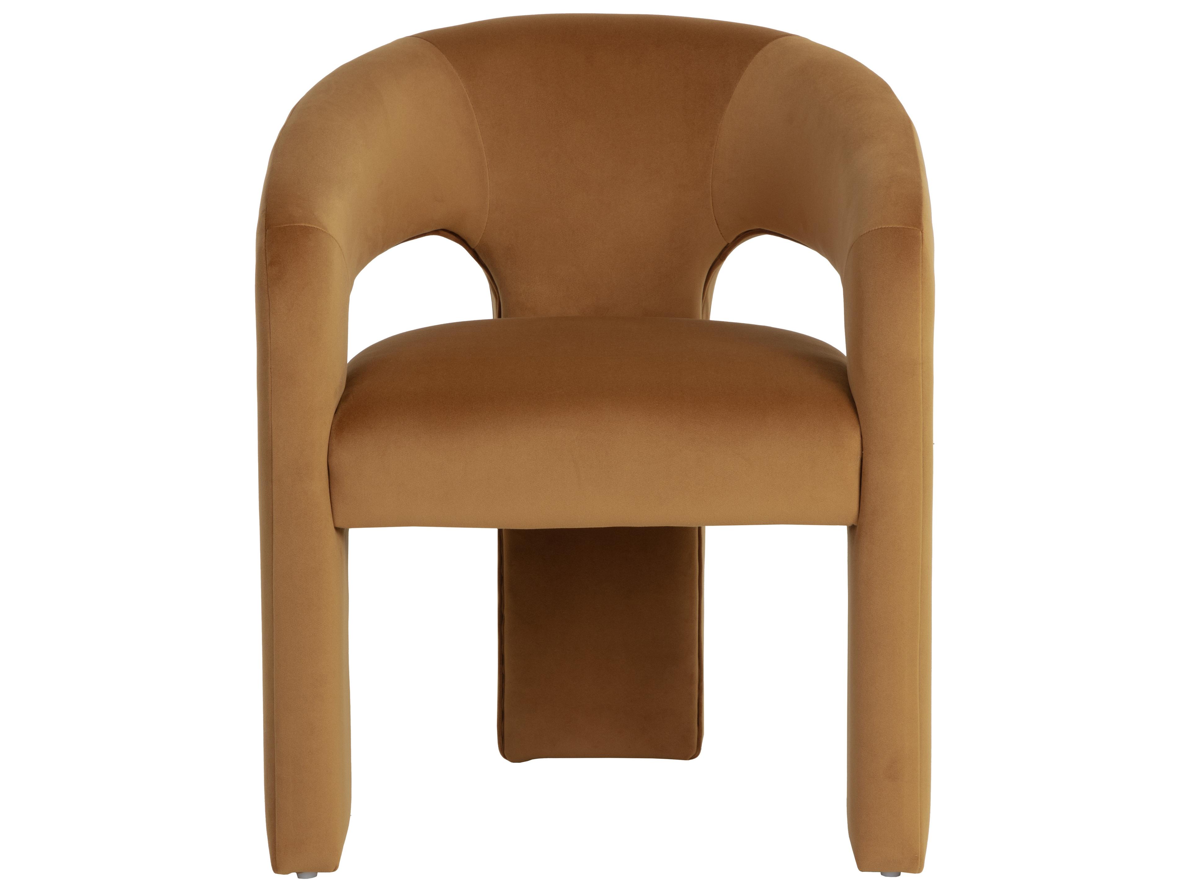Sunpan Isidore Solid Wood Gold Upholstered Arm Dining Chair