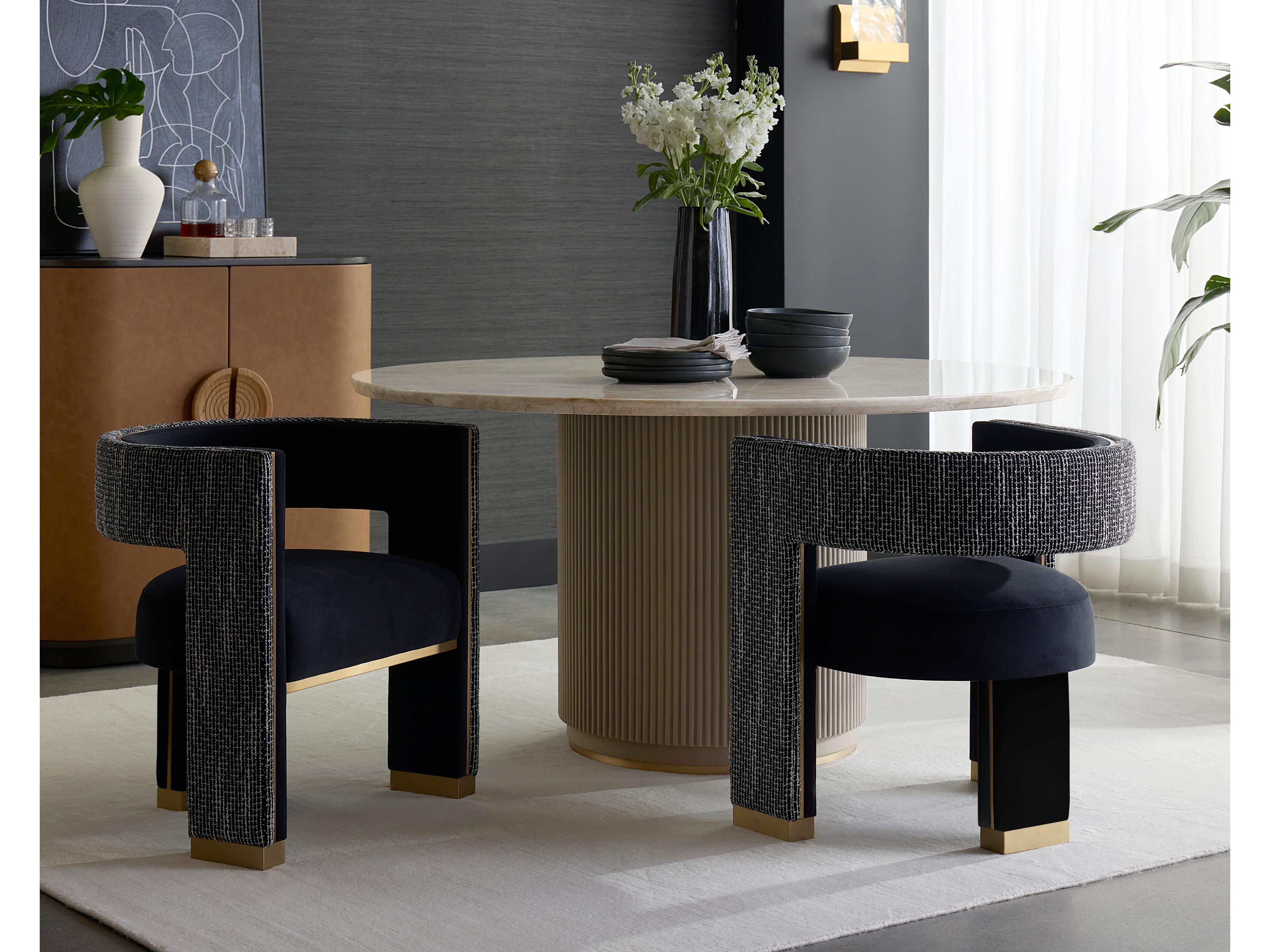 Sunpan Adamina Black Upholstered Arm Dining Chair