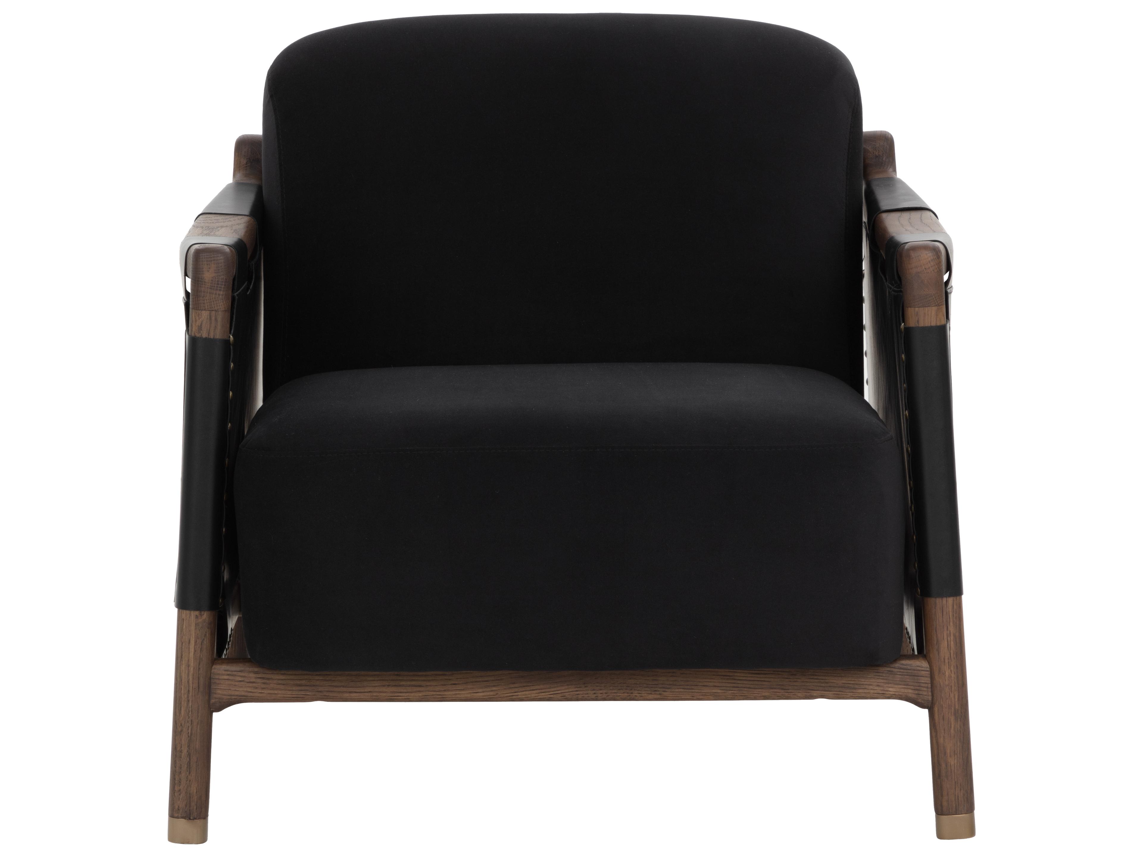 Sunpan Calloway Lounge Chair in Antique Brown in Abbington Black / Onyx Leather