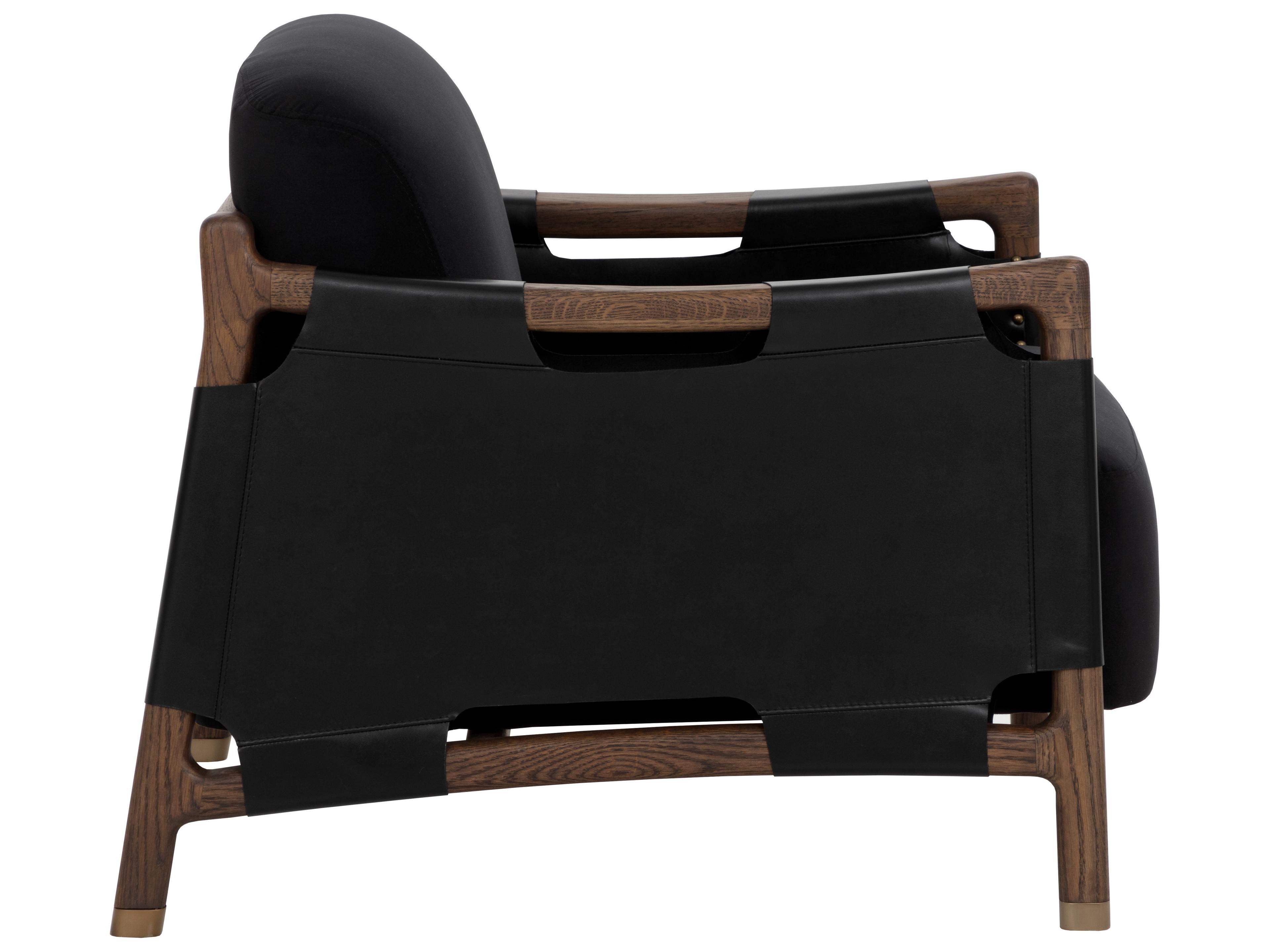 Sunpan Calloway Lounge Chair in Antique Brown in Abbington Black / Onyx Leather