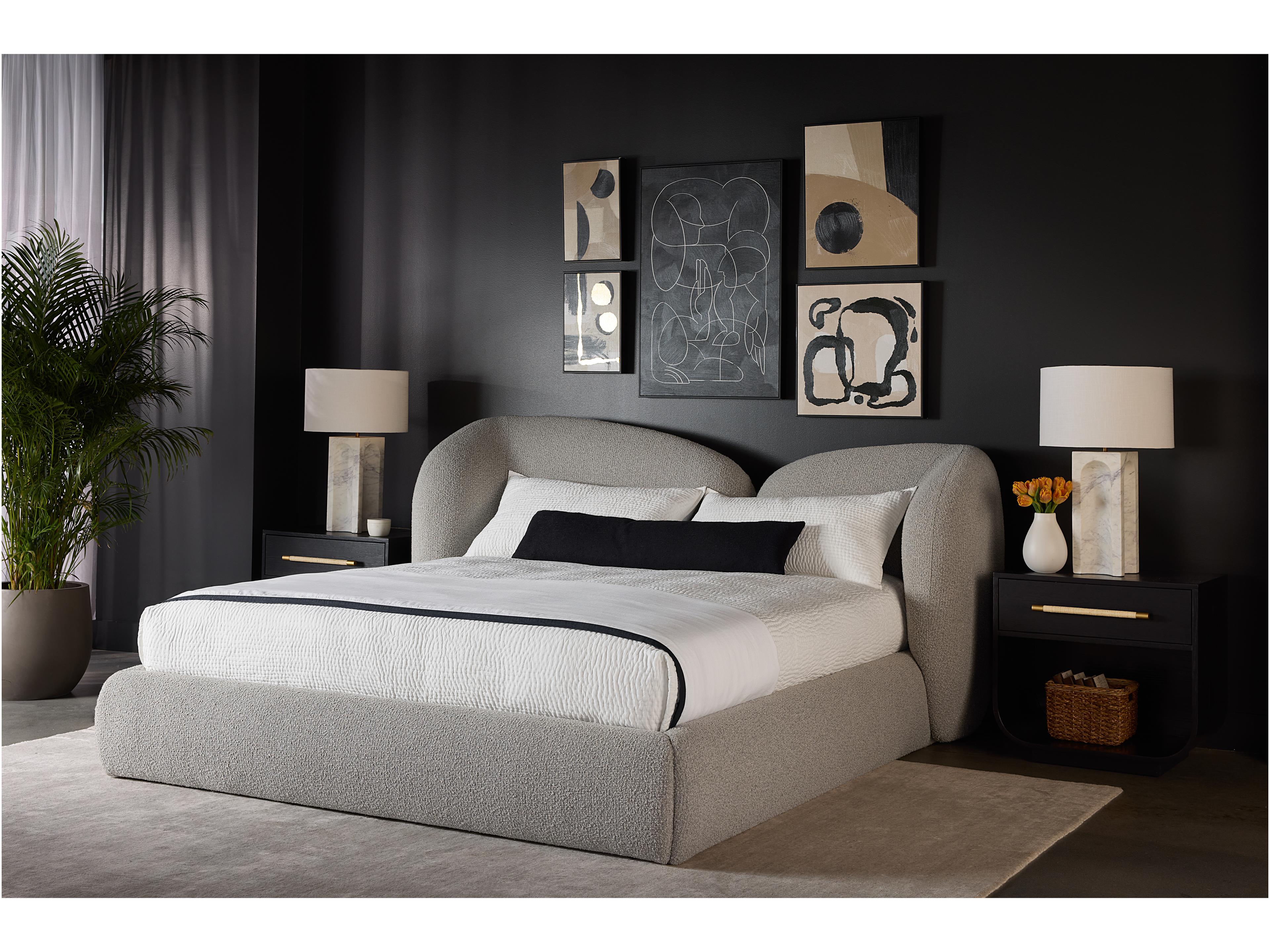 Sunpan Esme Brown Pine Wood Upholstered King Platform Bed