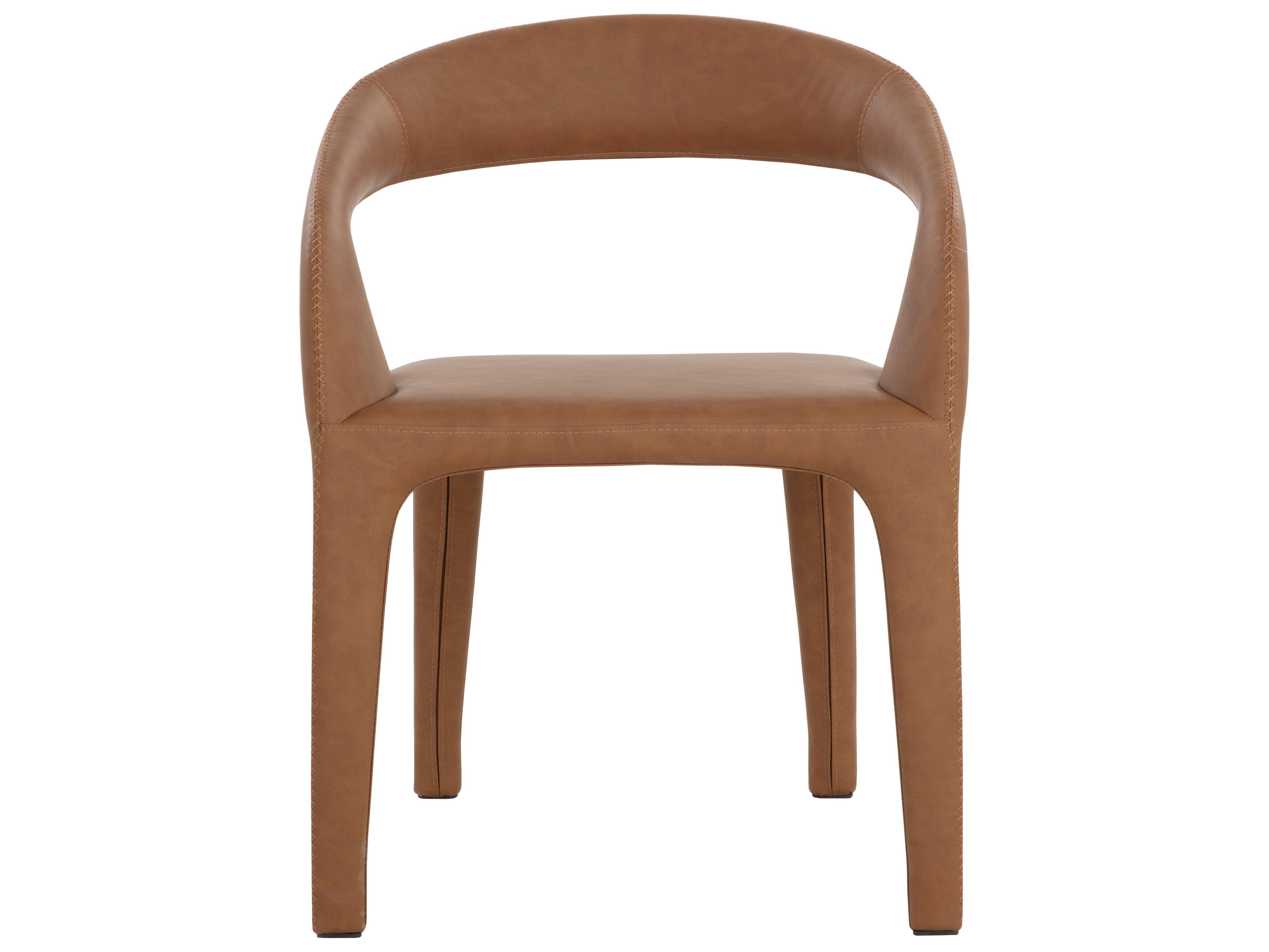 Sunpan Atika Brown Faux Leather Arm Dining Chair