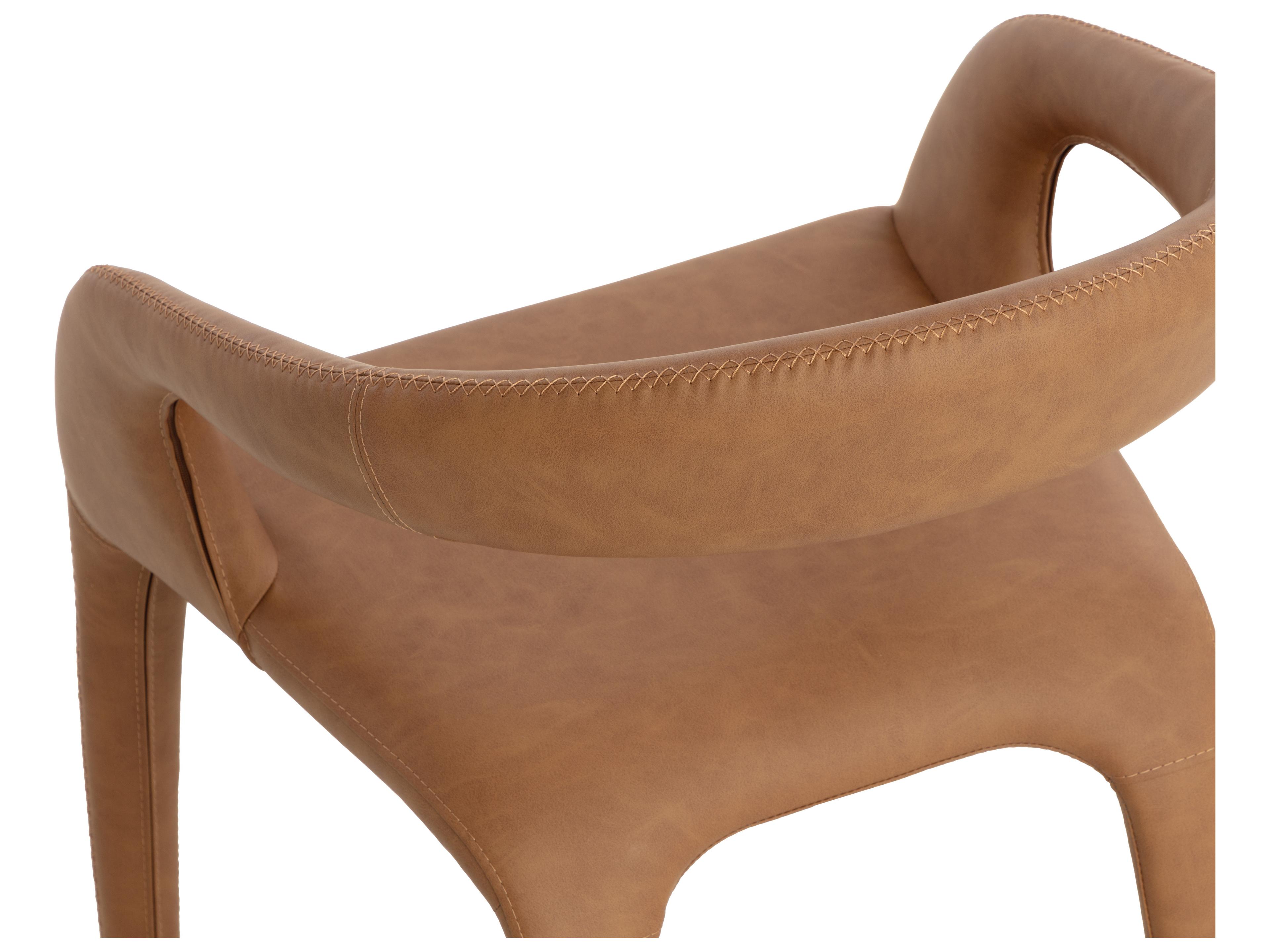 Sunpan Atika Brown Faux Leather Arm Dining Chair