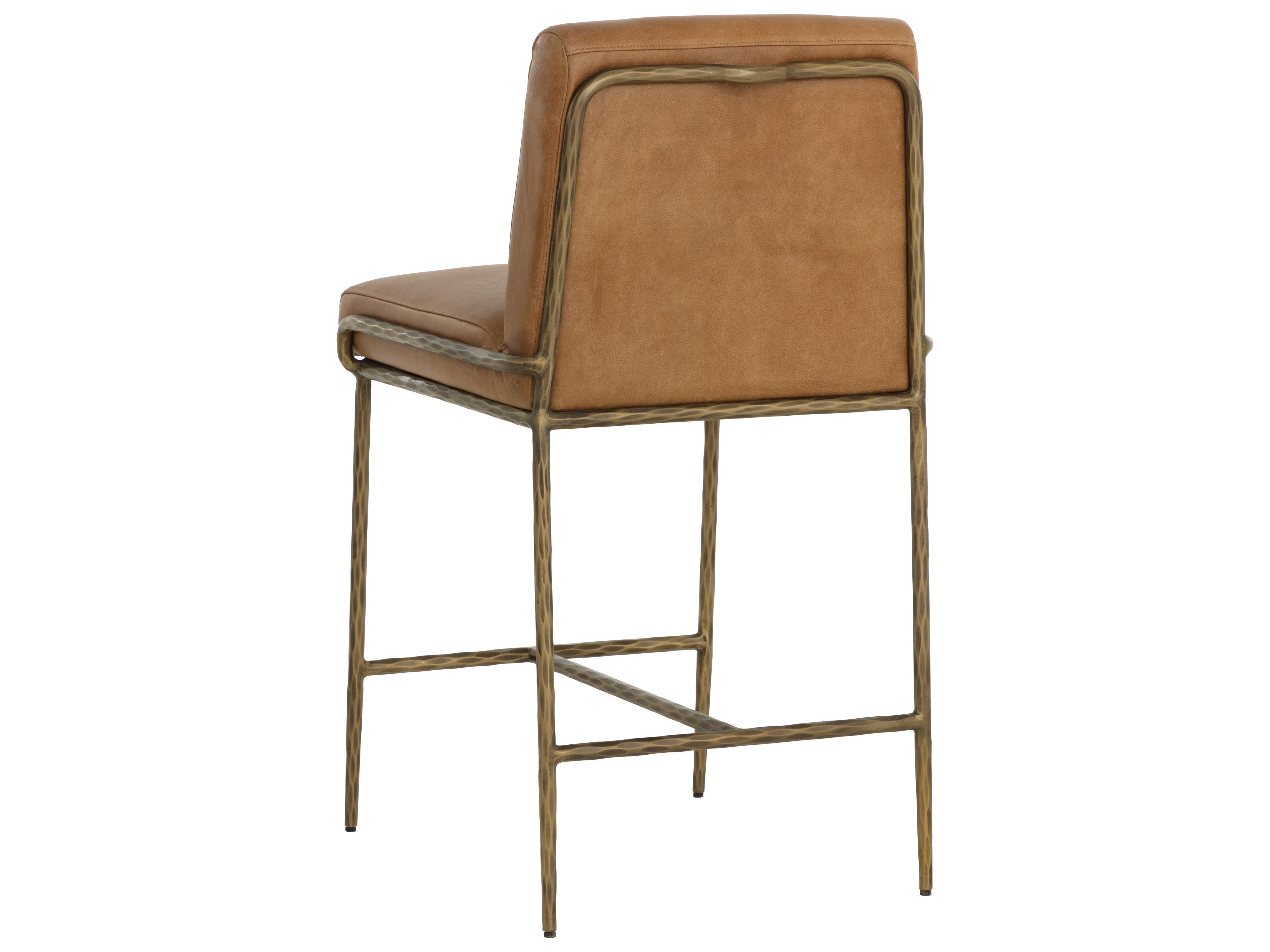 Sunpan Lathan Counter Stool in Tan Leather