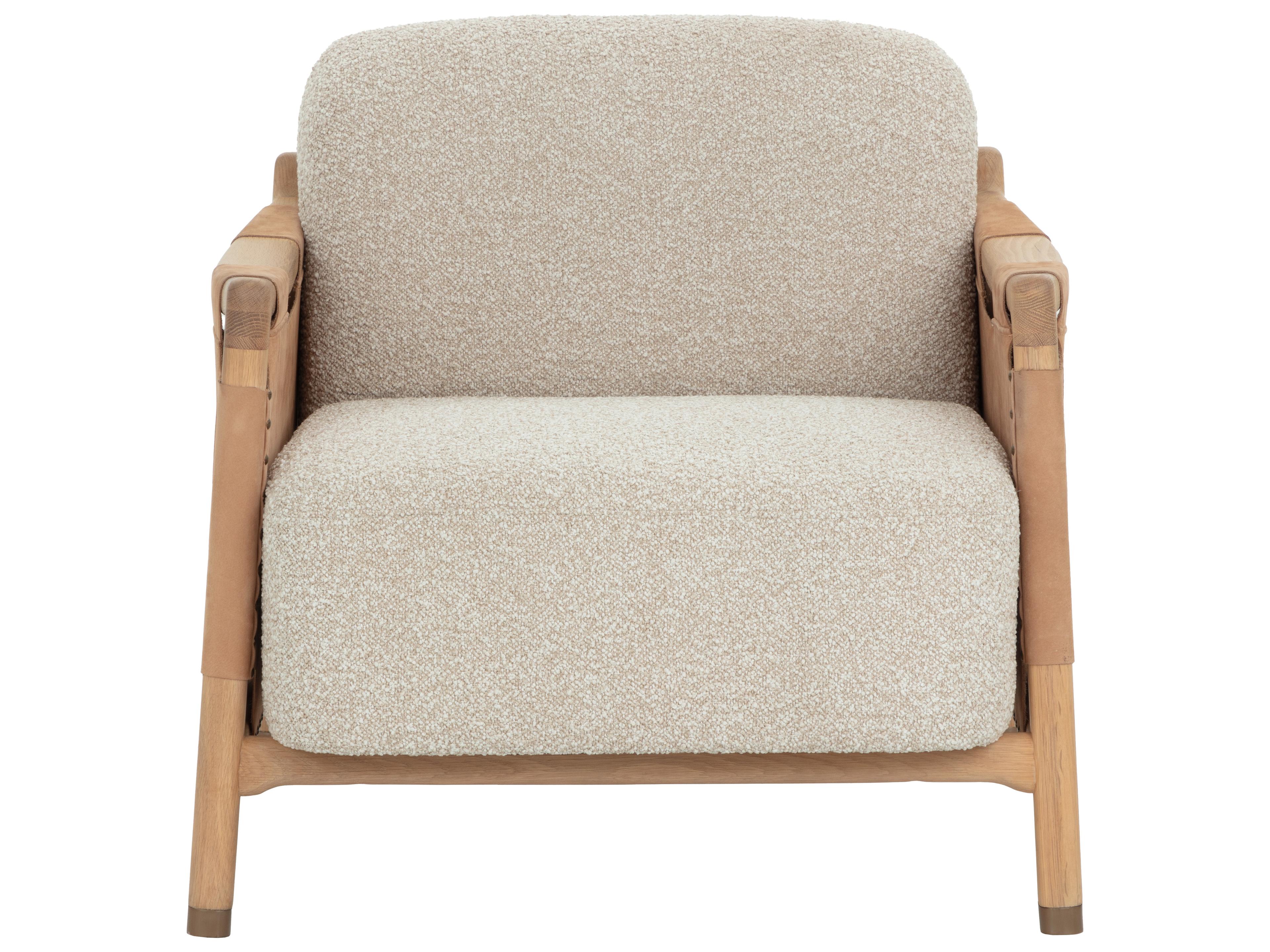 Sunpan Calloway Lounge Chair in Light Oak in Santa Cruz Oatmeal / Nubuck Tan Leather