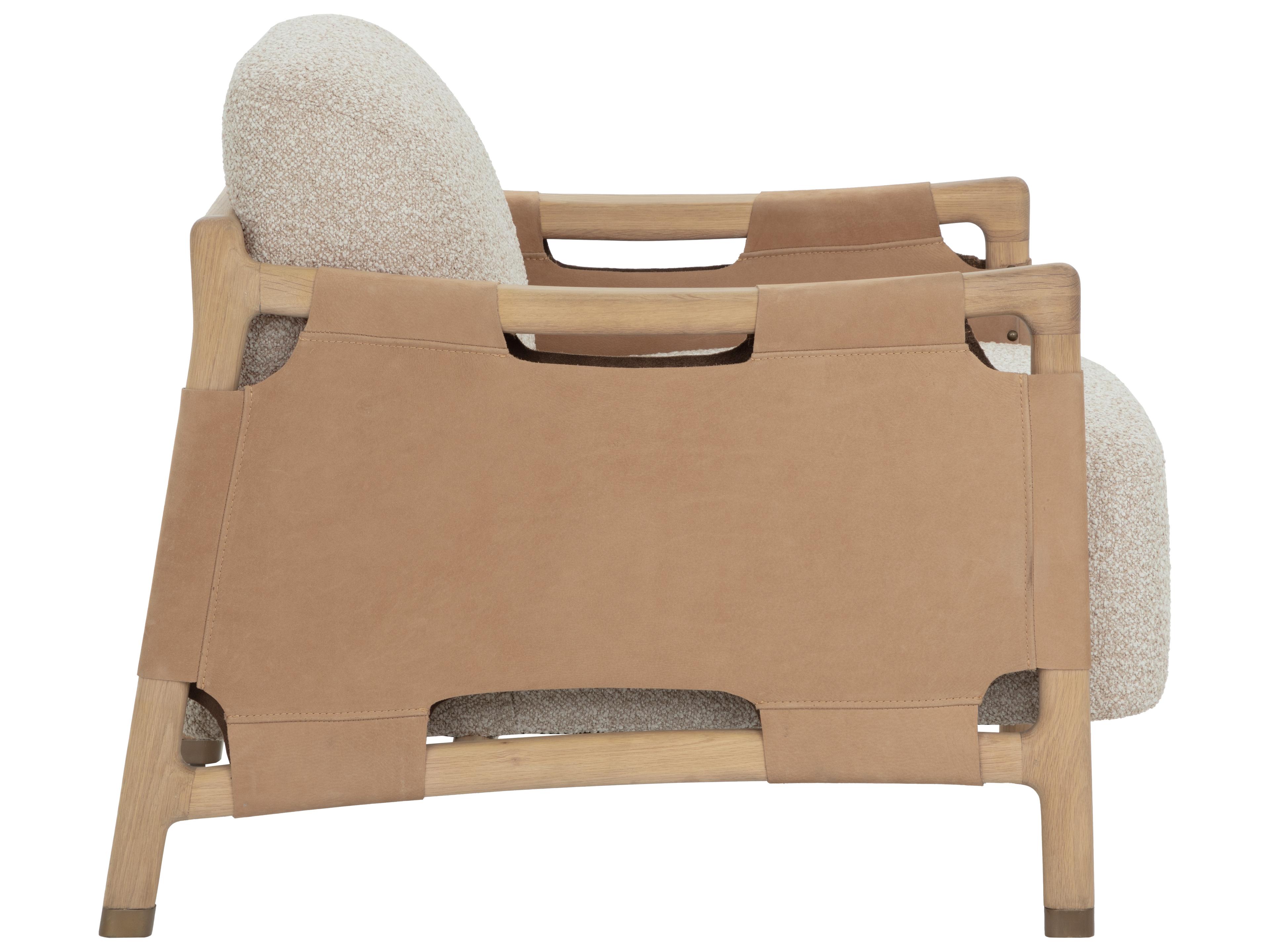 Sunpan Calloway Lounge Chair in Light Oak in Santa Cruz Oatmeal / Nubuck Tan Leather