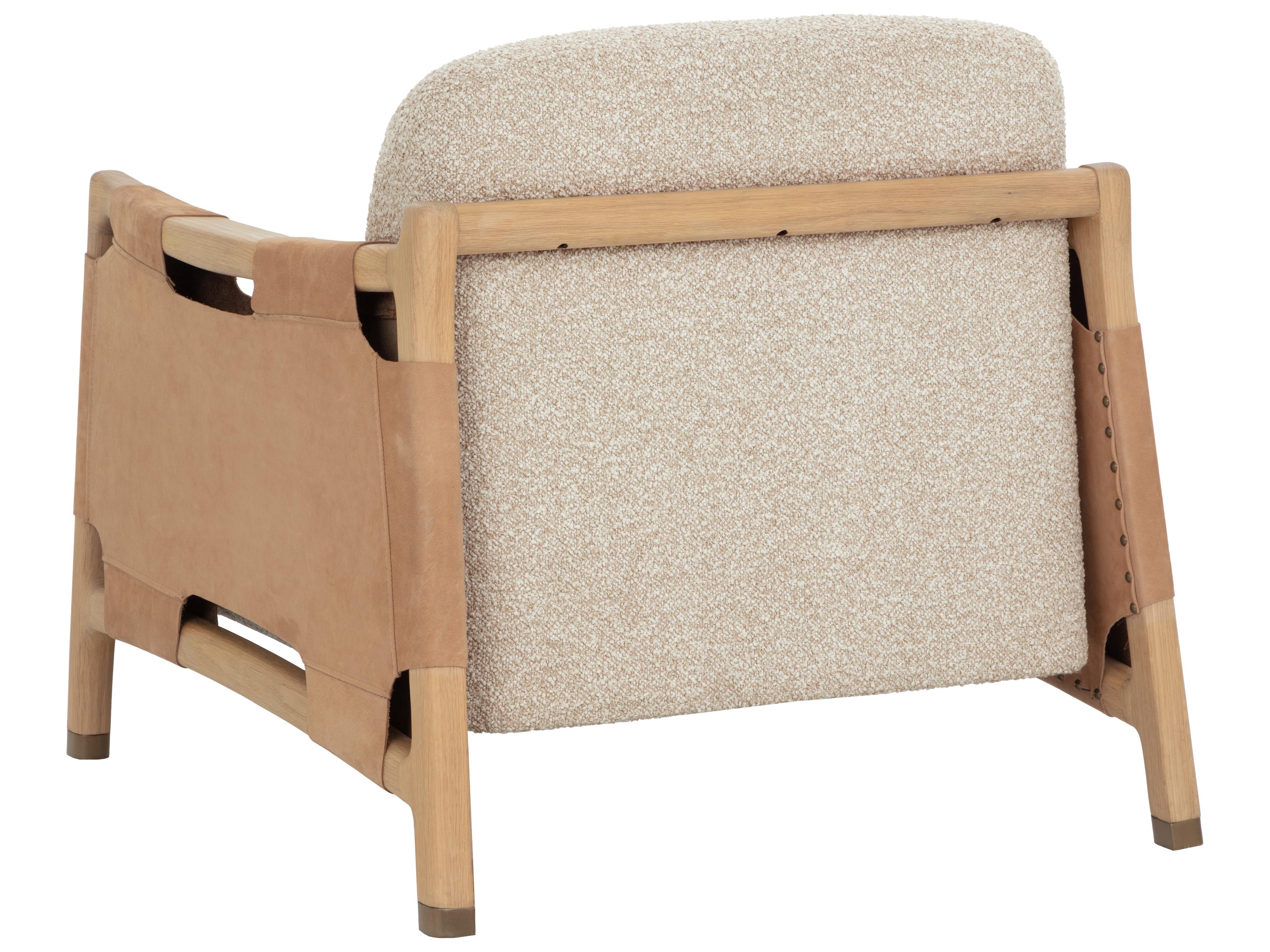 Sunpan Calloway Lounge Chair in Light Oak in Santa Cruz Oatmeal / Nubuck Tan Leather