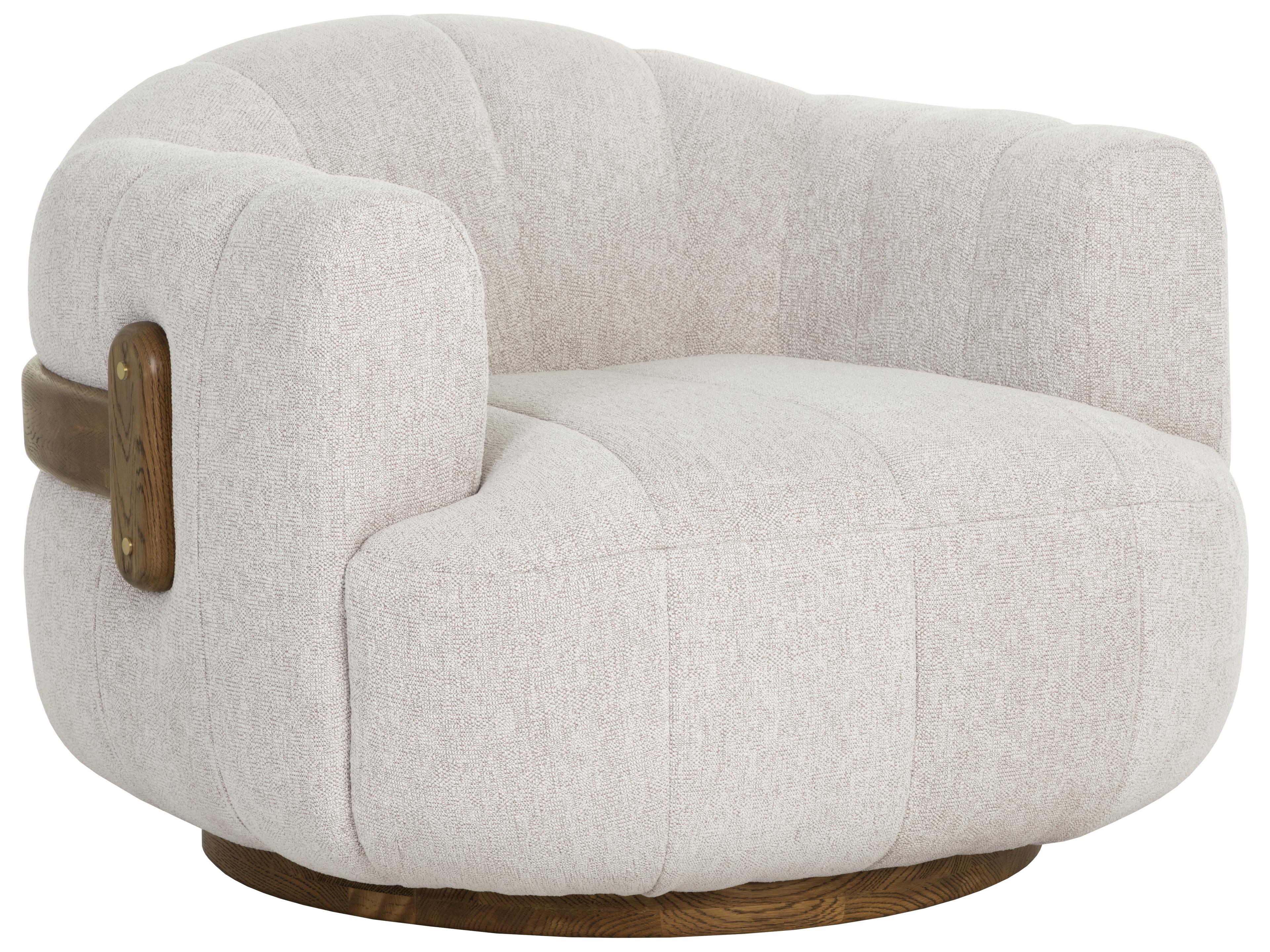 Tadeo Swivel Armchair in Warm Brown in Dove Cream