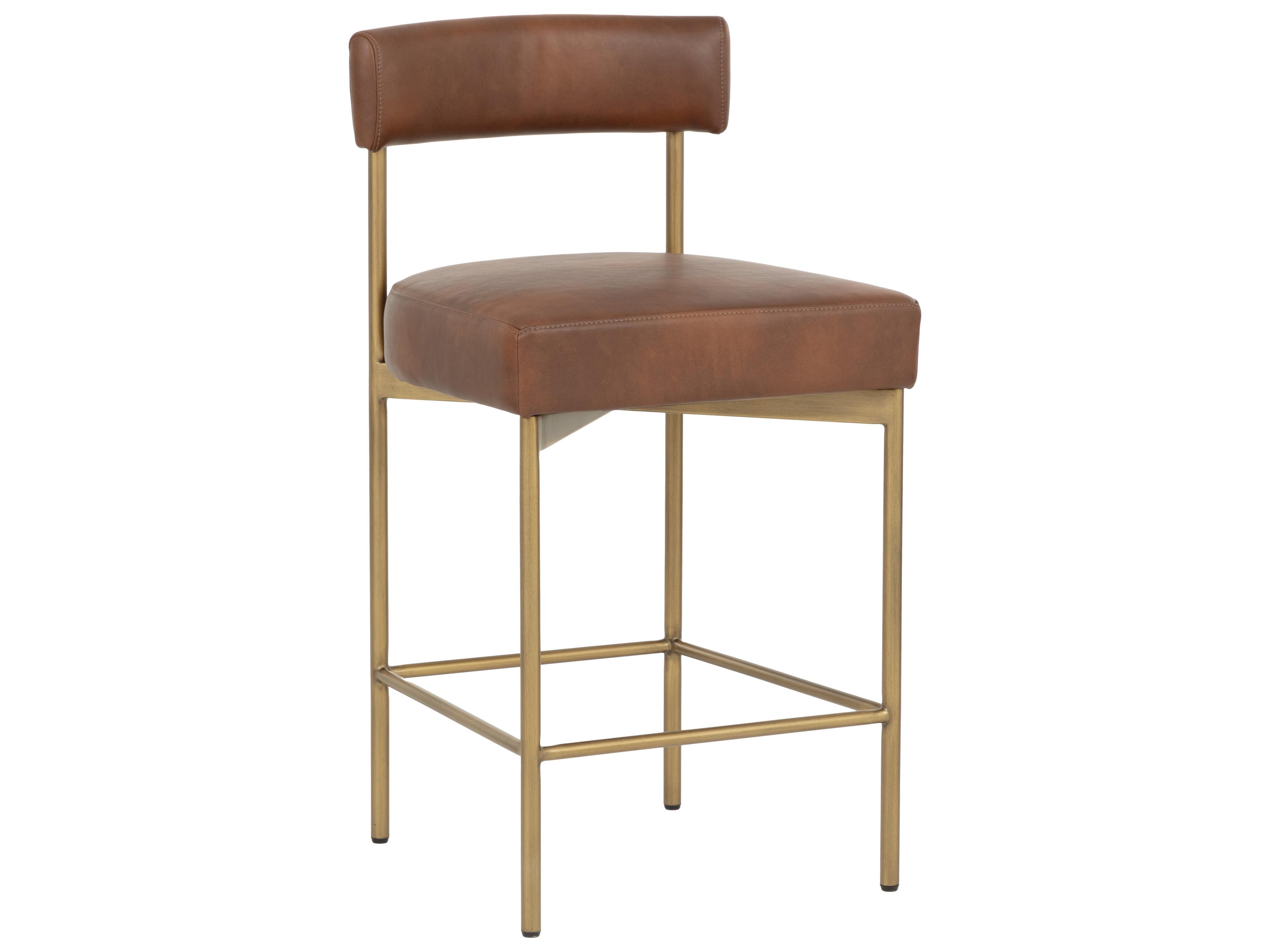 Seneca Counter Stool in Antique Brass in Bravo Cognac