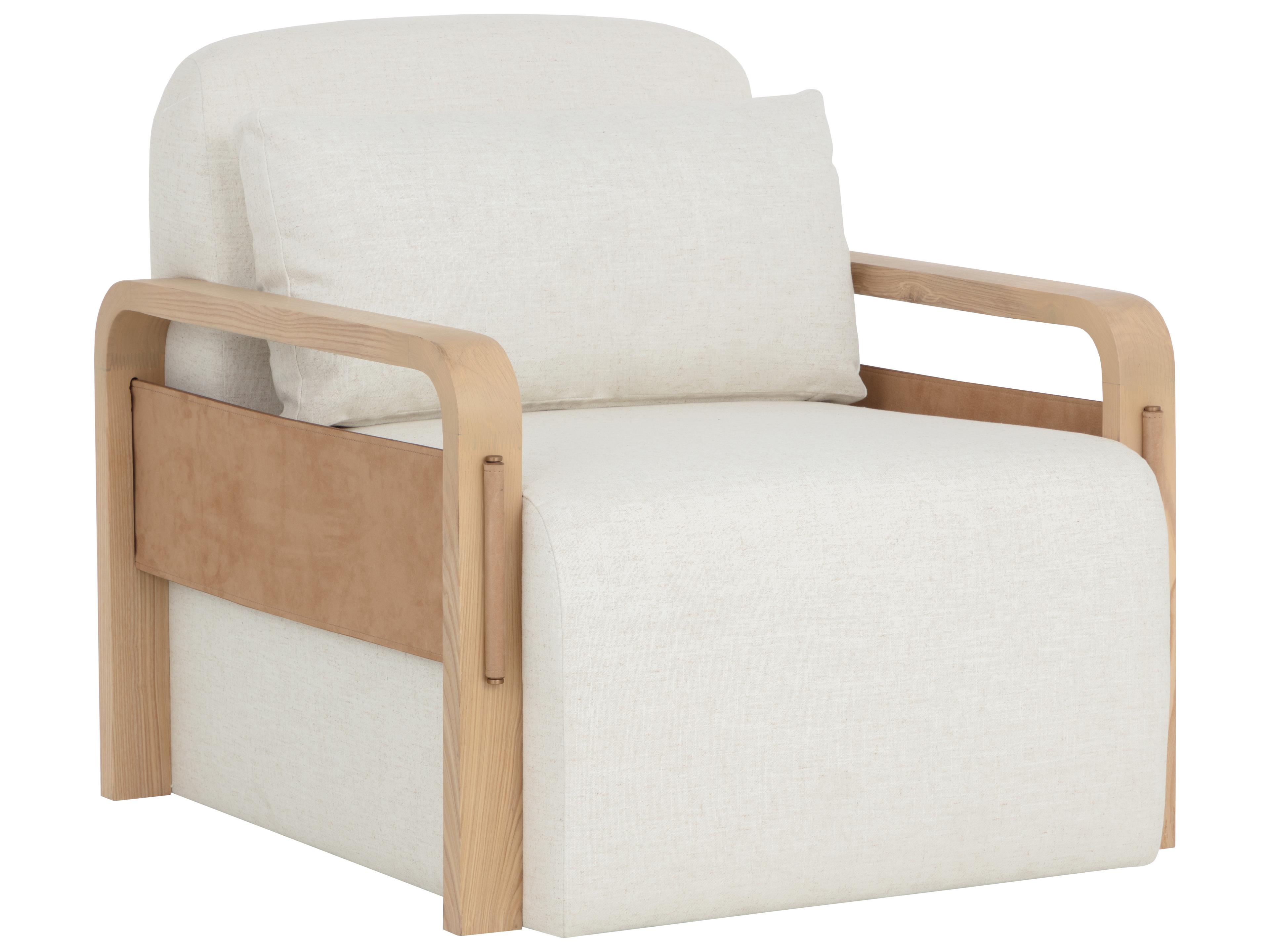 Otso Swivel Lounge Chair in Geralt Linen / Nubuck Tan Leather