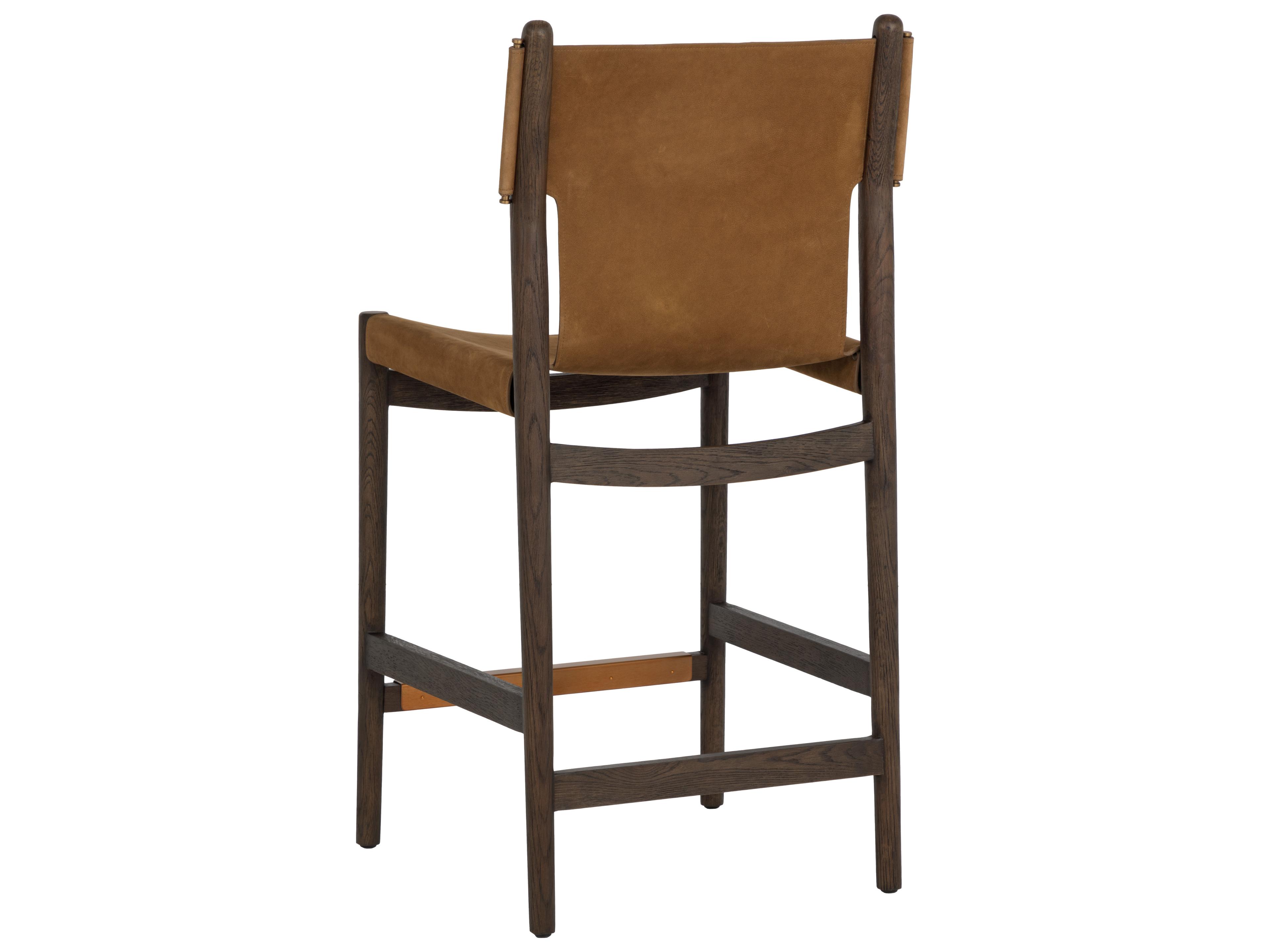 Sunpan Argus Counter Stool in Nubuck Caramel Leather