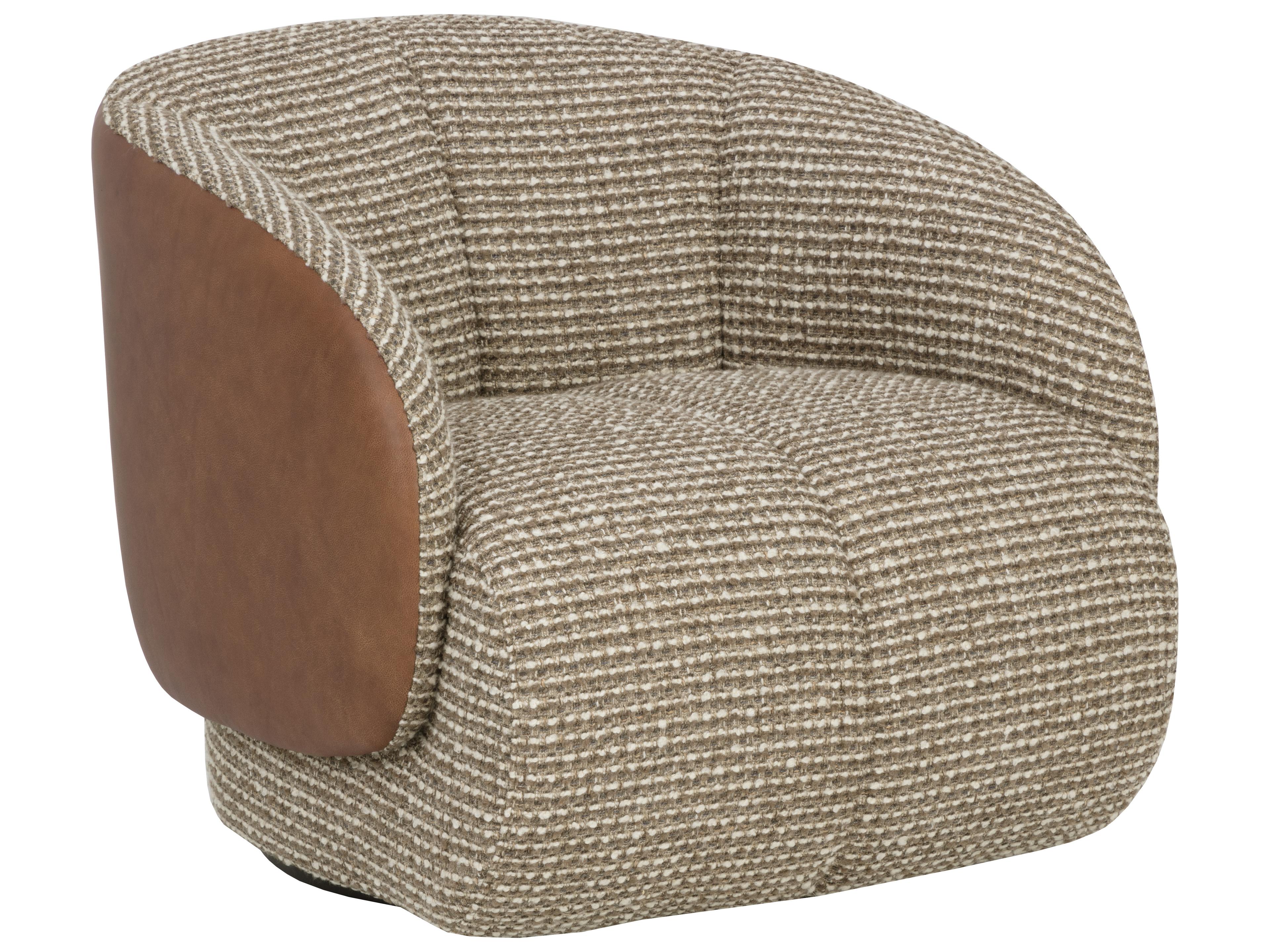 Camie Swivel Lounge Chair in Torched Meringue / Cognac Leather