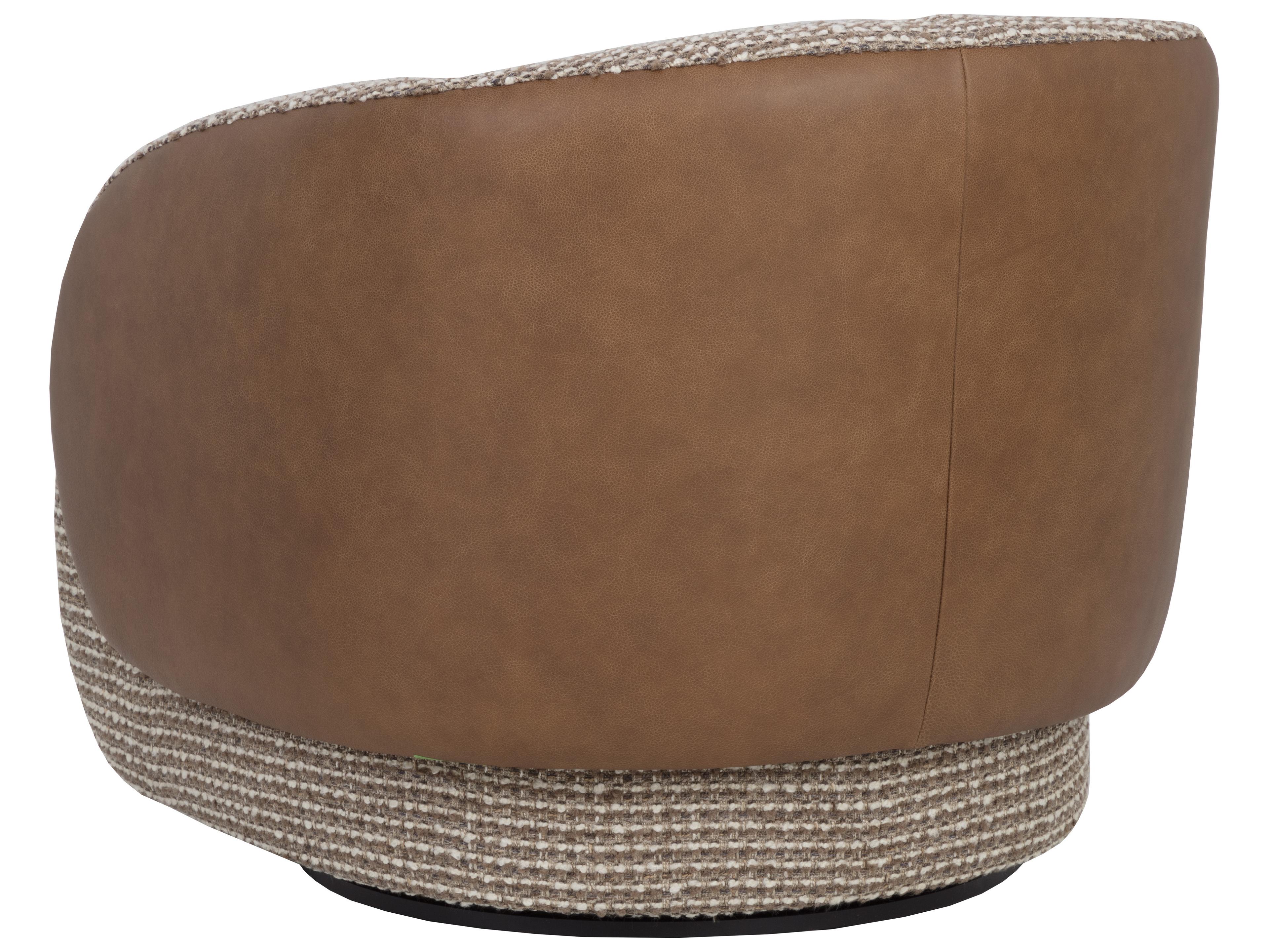 Sunpan Camie Swivel Lounge Chair in Torched Meringue / Cognac Leather