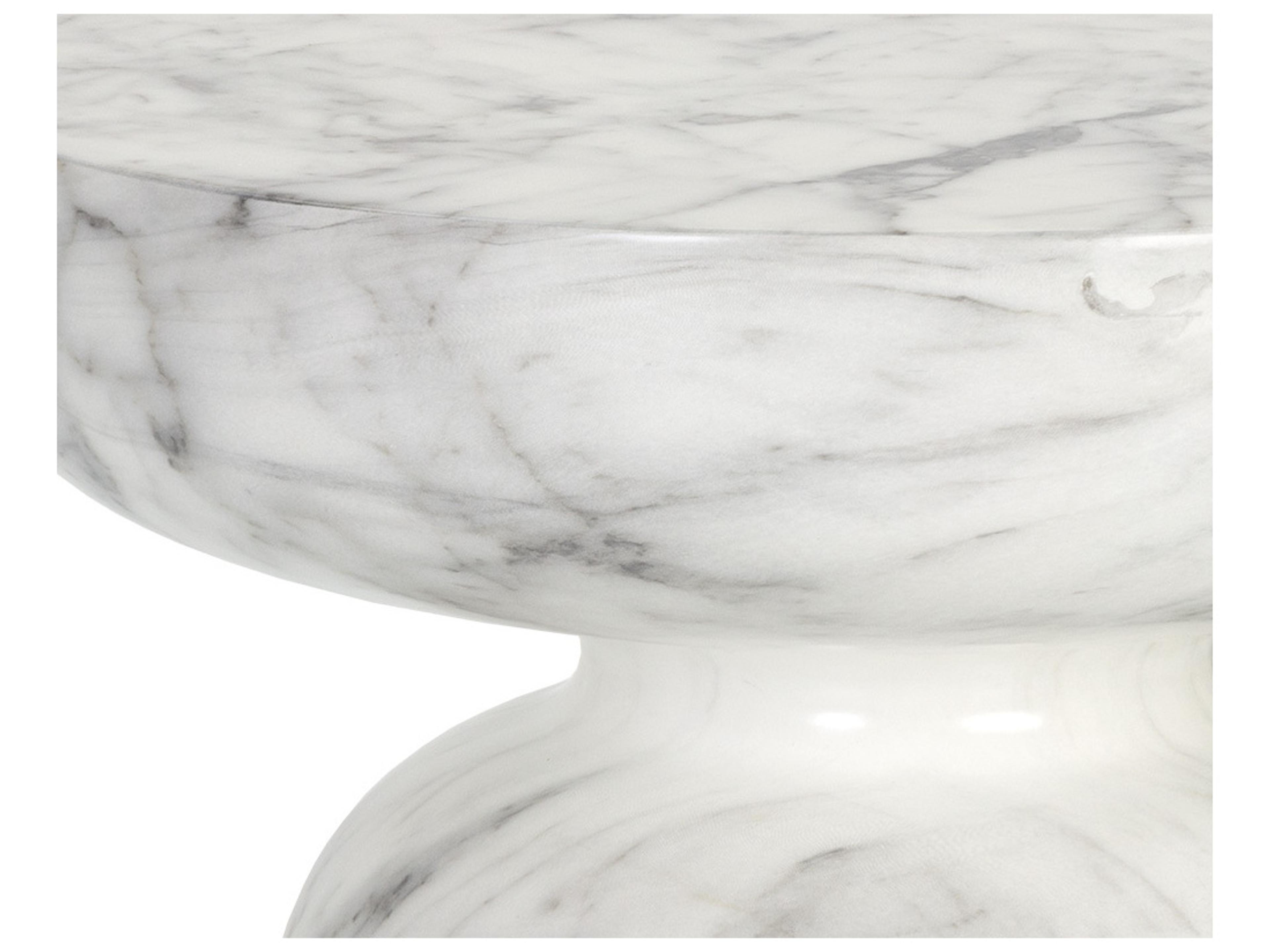 Sunpan Outdoor MIXT Lucida Concrete Marble Look White Round End Table