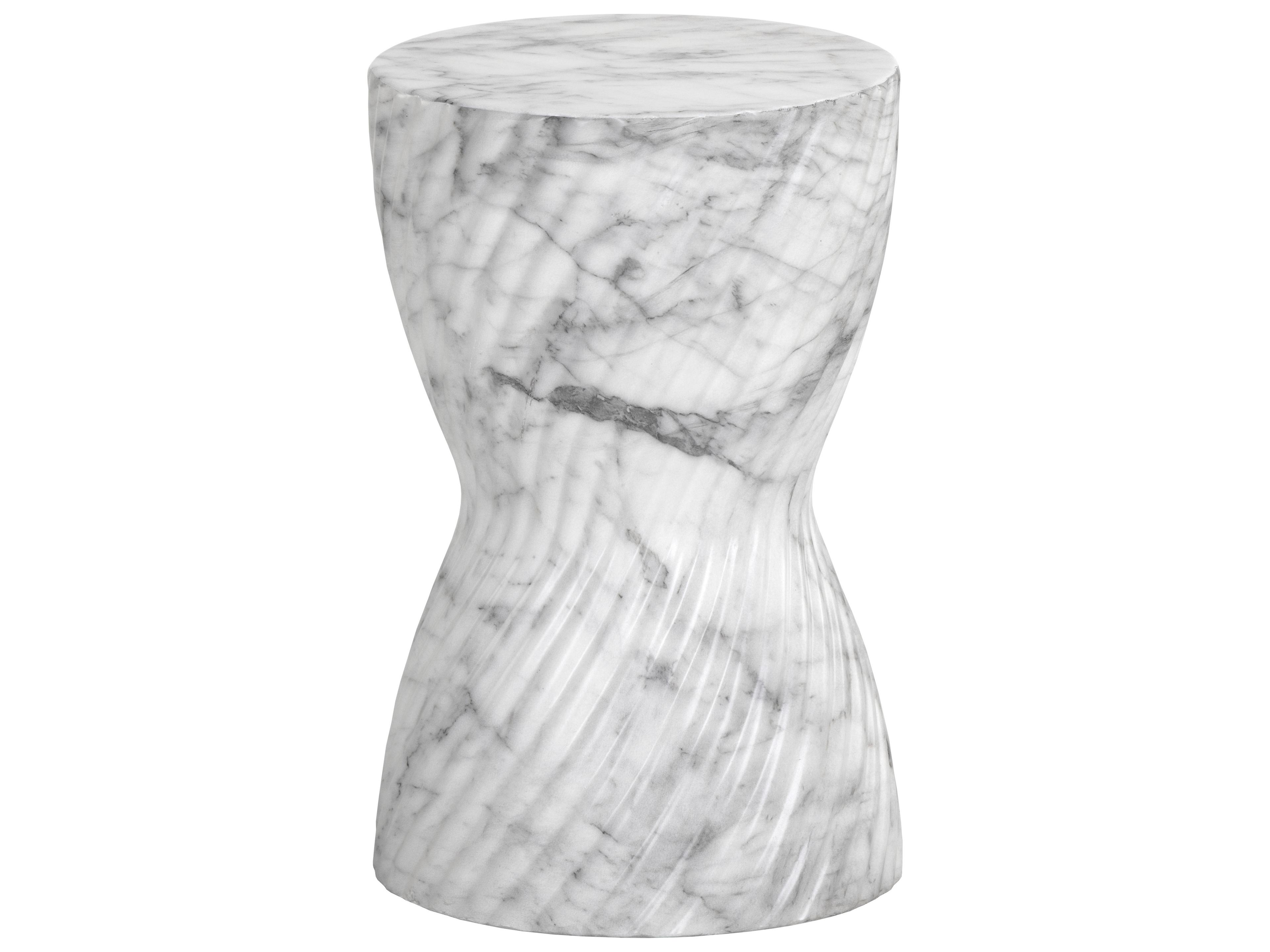 MIXT Cara Concrete Marble Look White Round End Table