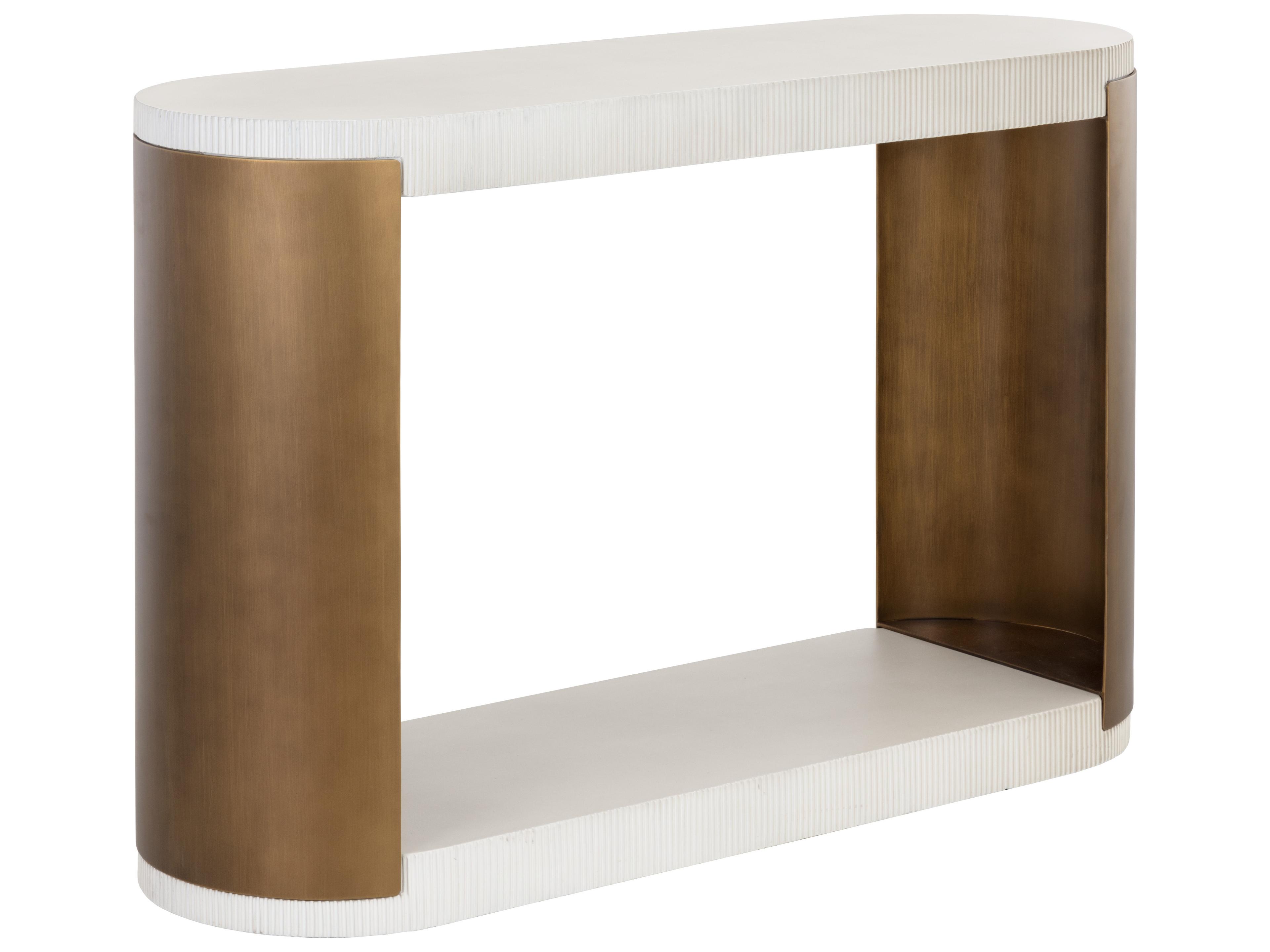 Cavette Console Table White Concrete and Brass