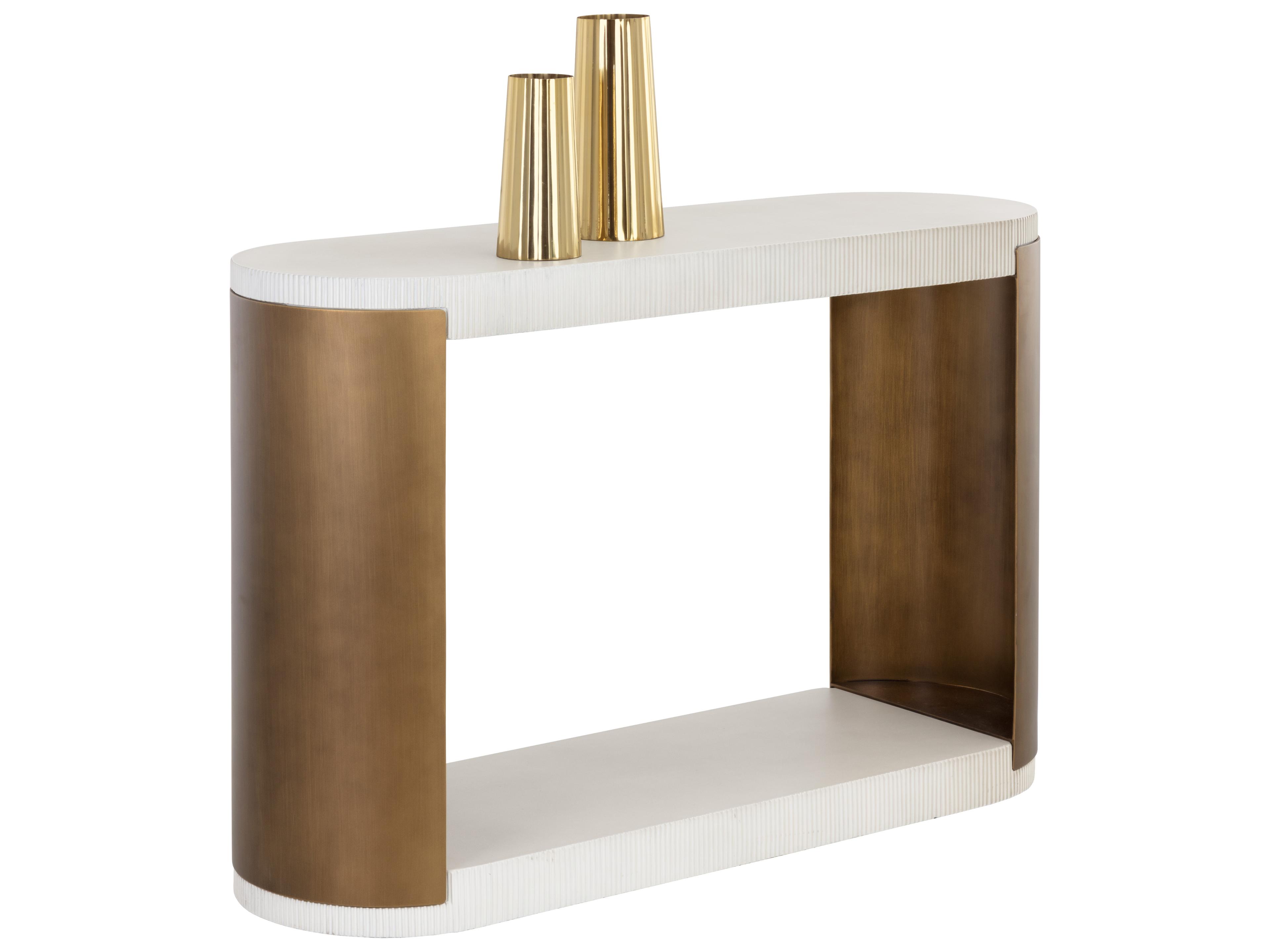 Sunpan Outdoor Solterra Cavette Steel Antique Brass Oval Console Table