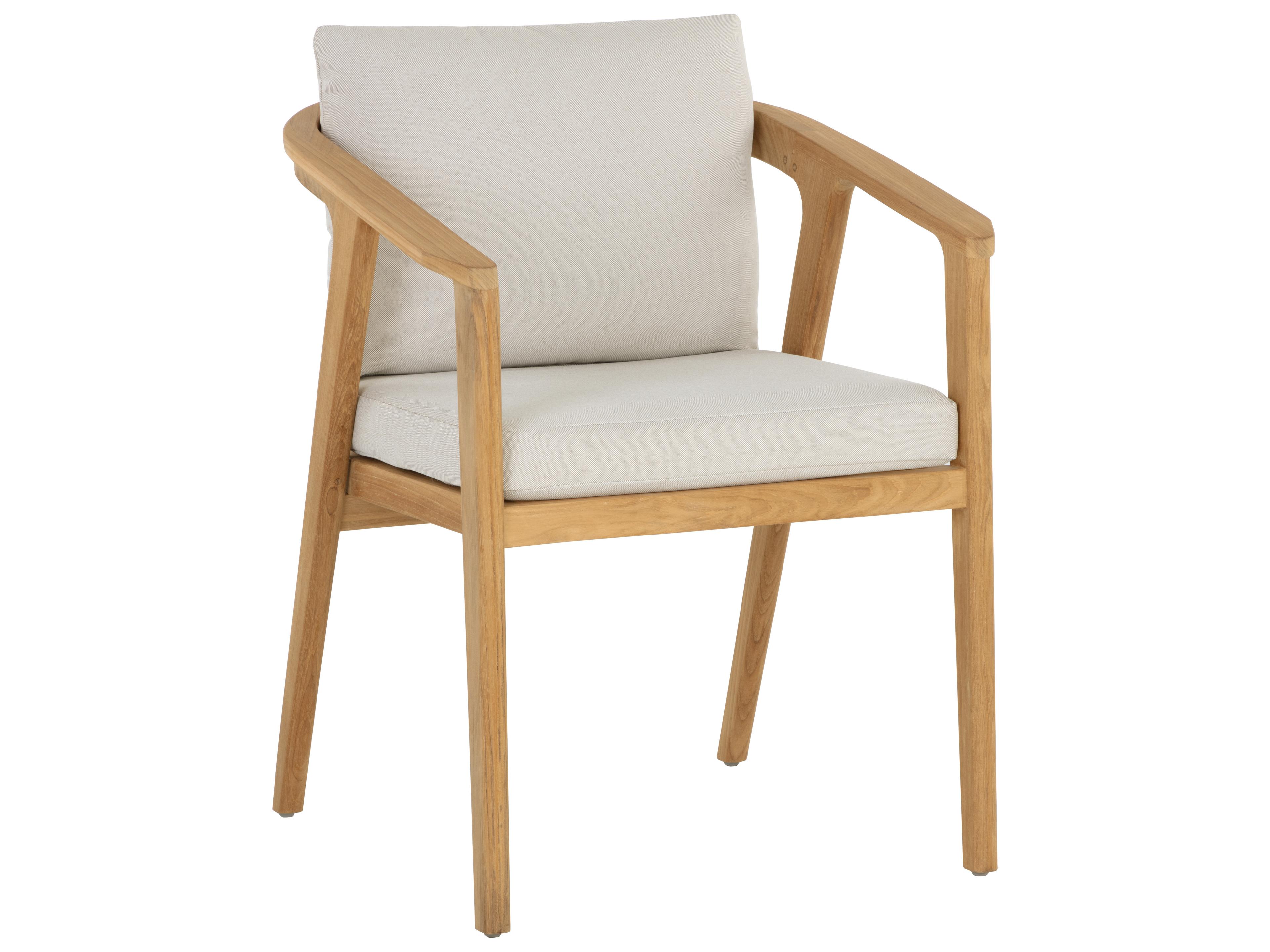 Coraline Teak Wood Natural Dining Arm Chair in Palazzo Cream