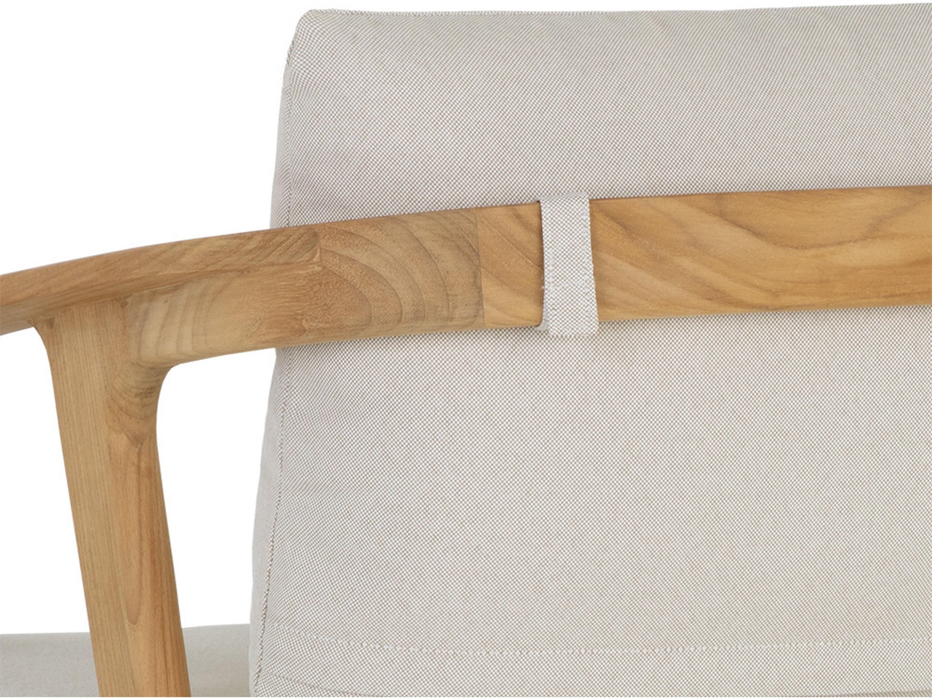 Sunpan Outdoor Coraline Teak Wood Natural Dining Arm Chair in Palazzo Cream