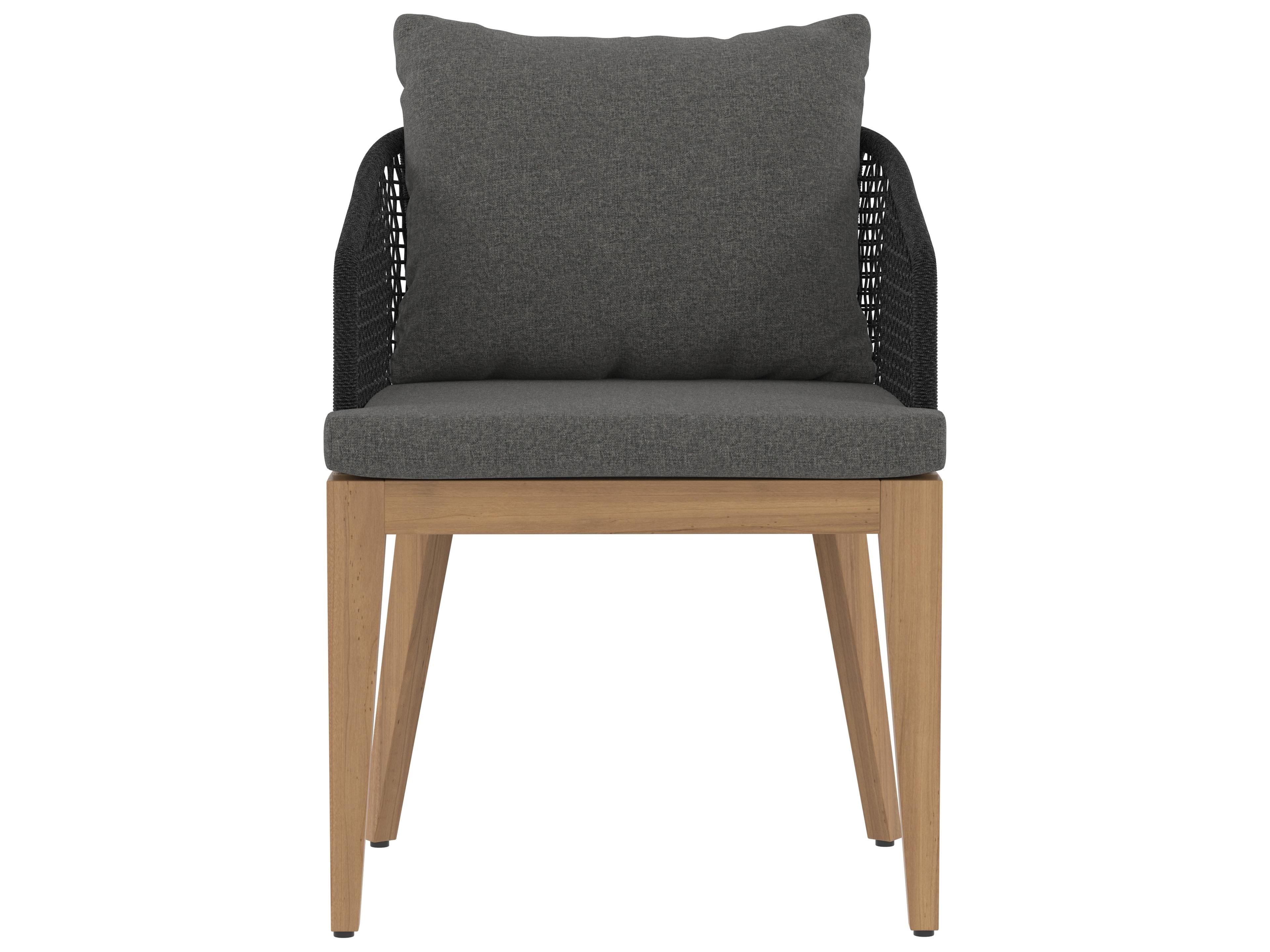 Sunpan Outdoor Capri Teak Wood Natural Dining Arm Chair in Gracebay Grey