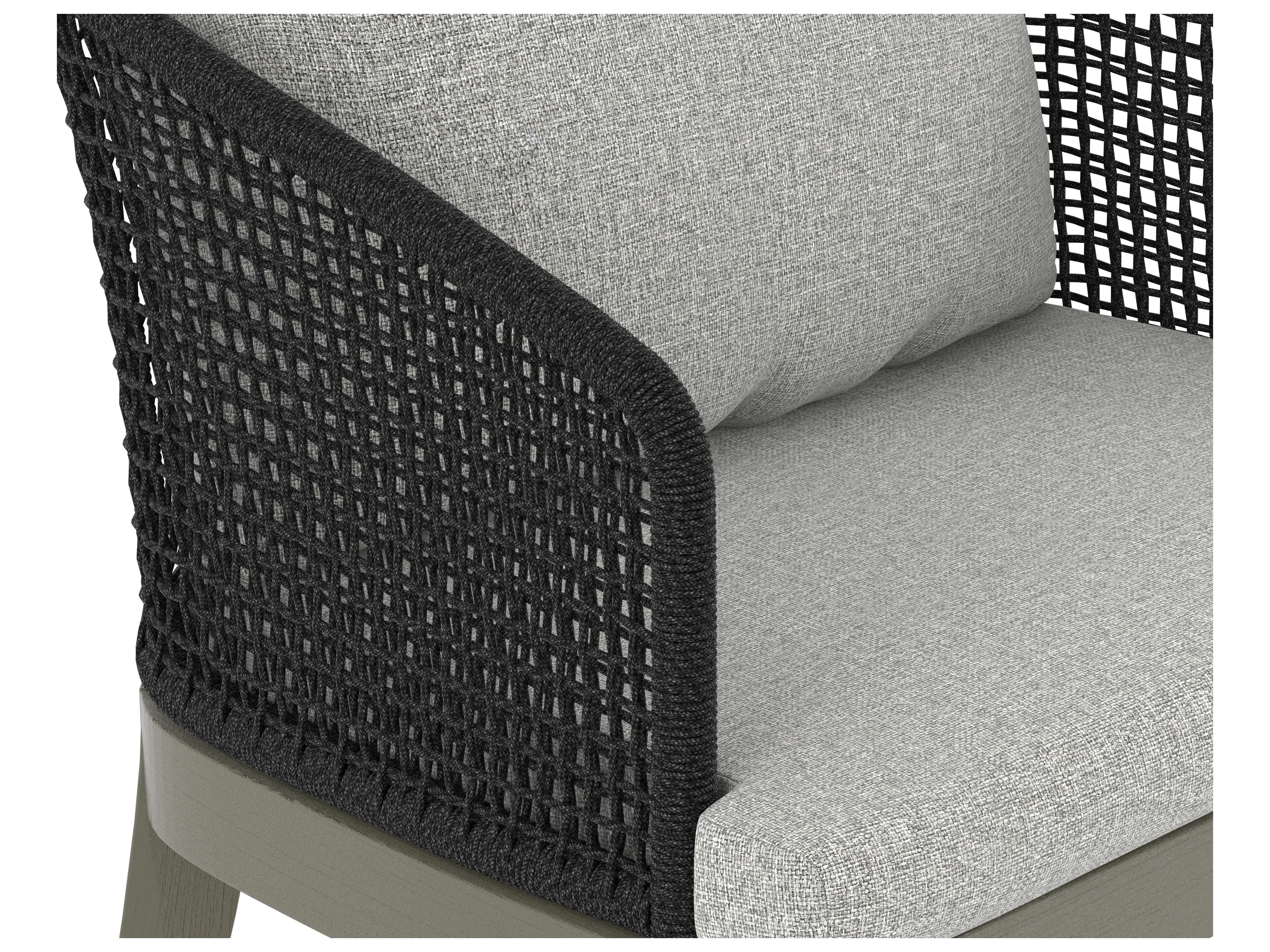 Sunpan Outdoor Capri Teak Wood Smoke Grey Dining Arm Chair in Copacabana Marble