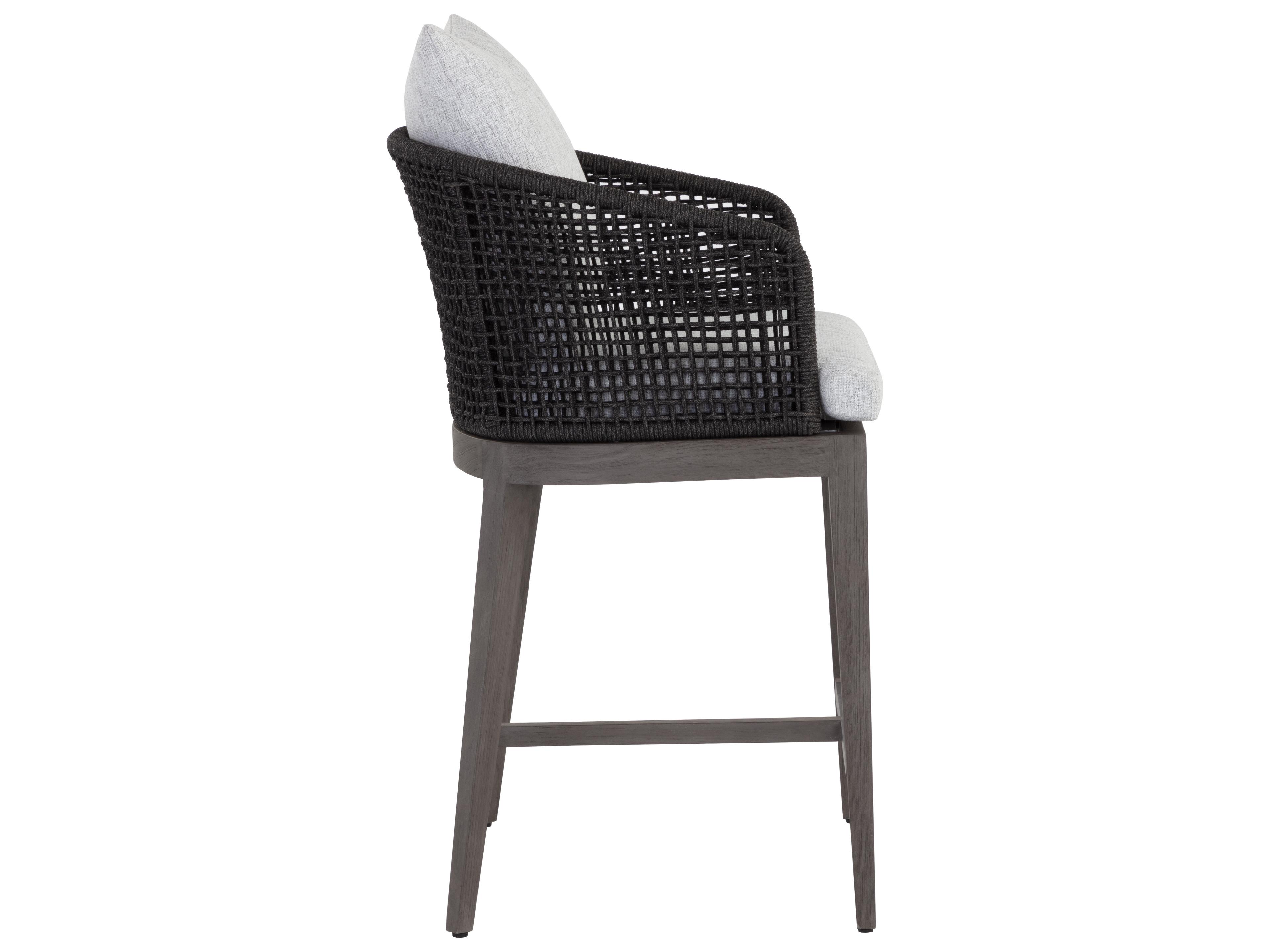 Sunpan Outdoor Capri Teak Wood Smoke Grey Counter Stool in Copacabana Marble