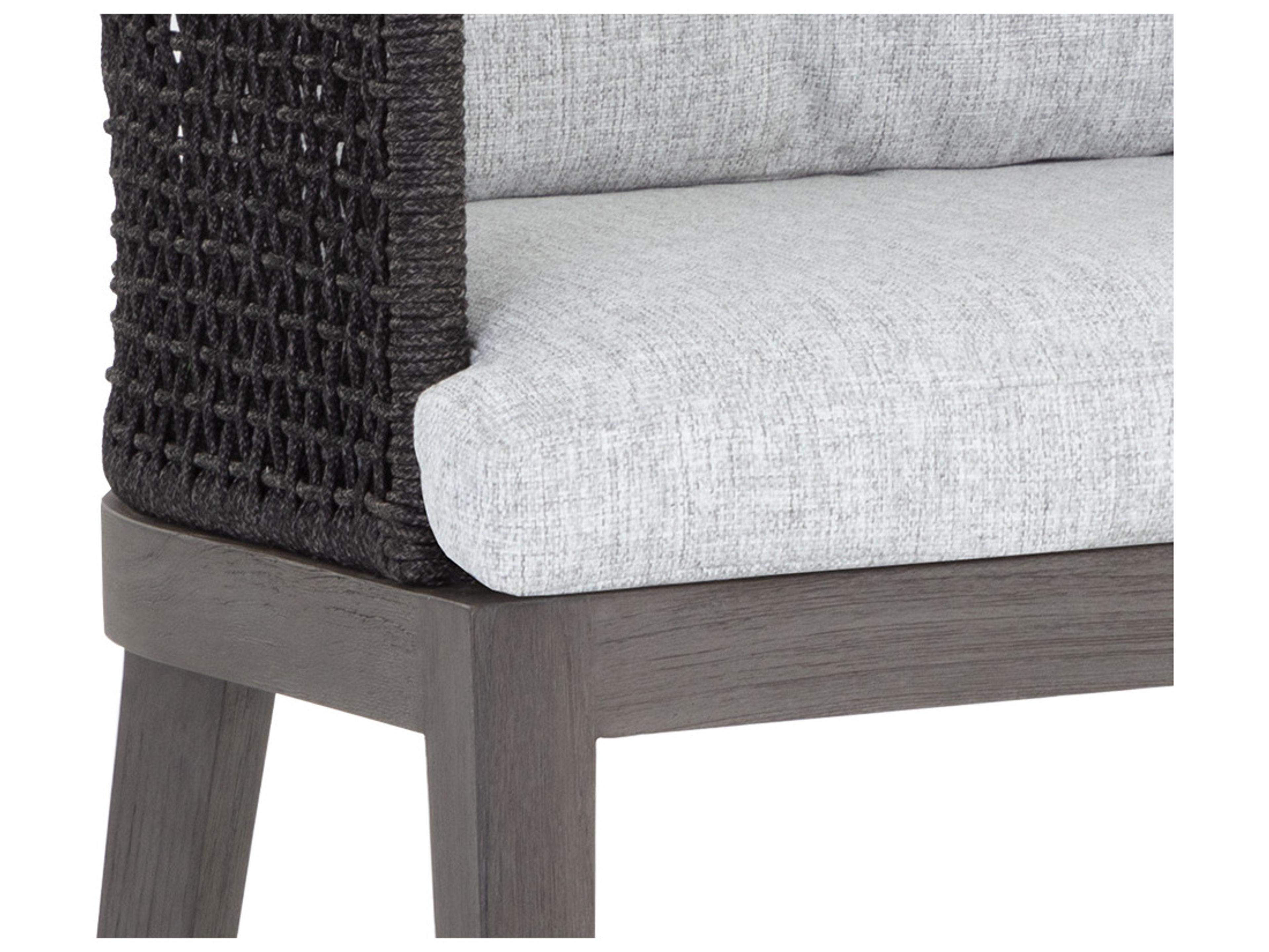 Sunpan Outdoor Capri Teak Wood Smoke Grey Counter Stool in Copacabana Marble