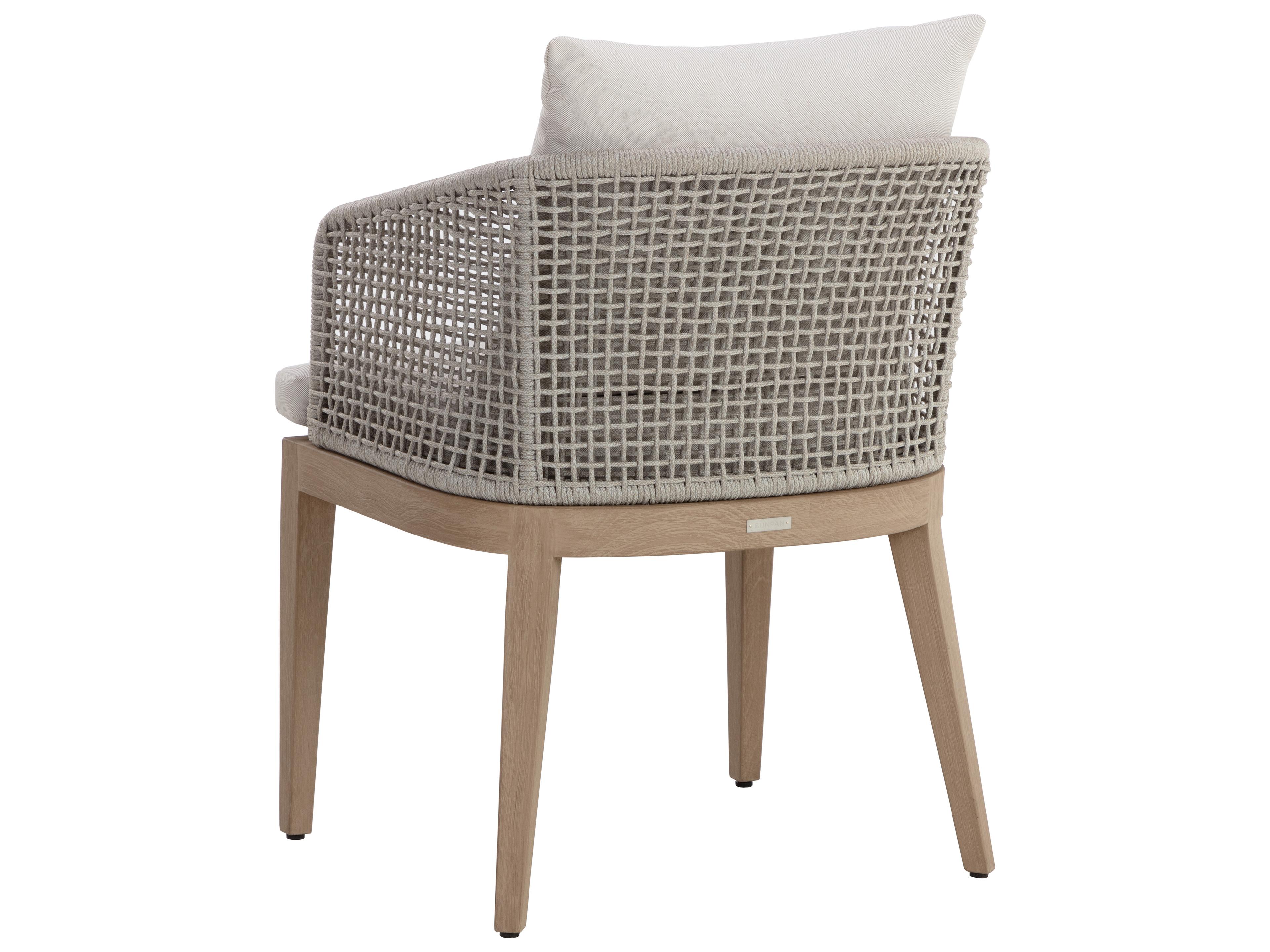 Sunpan Outdoor Capri Teak Wood Light Brown Dining Arm Chair in Palazzo Cream