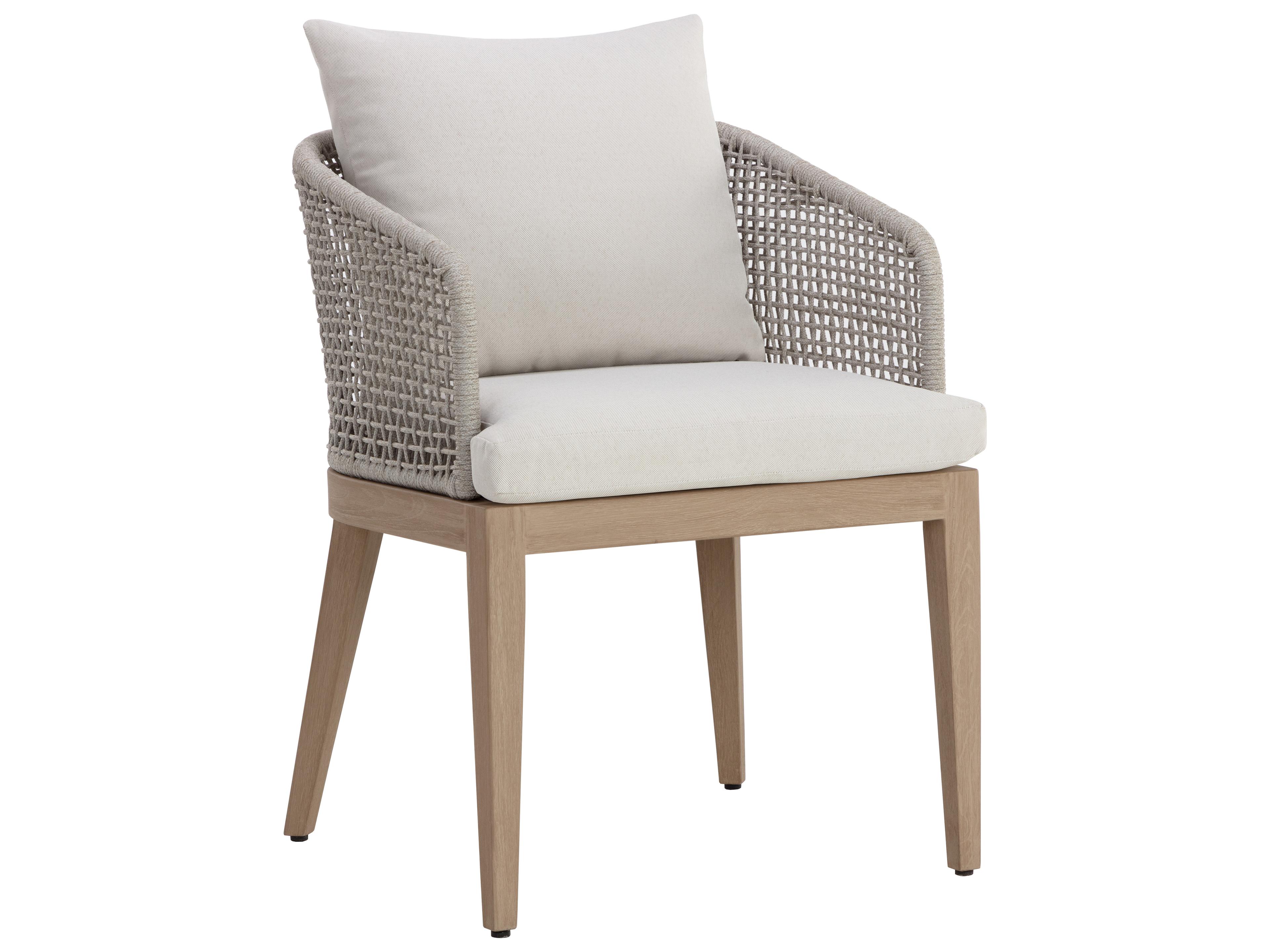 Capri Teak Wood Light Brown Dining Arm Chair in Palazzo Cream