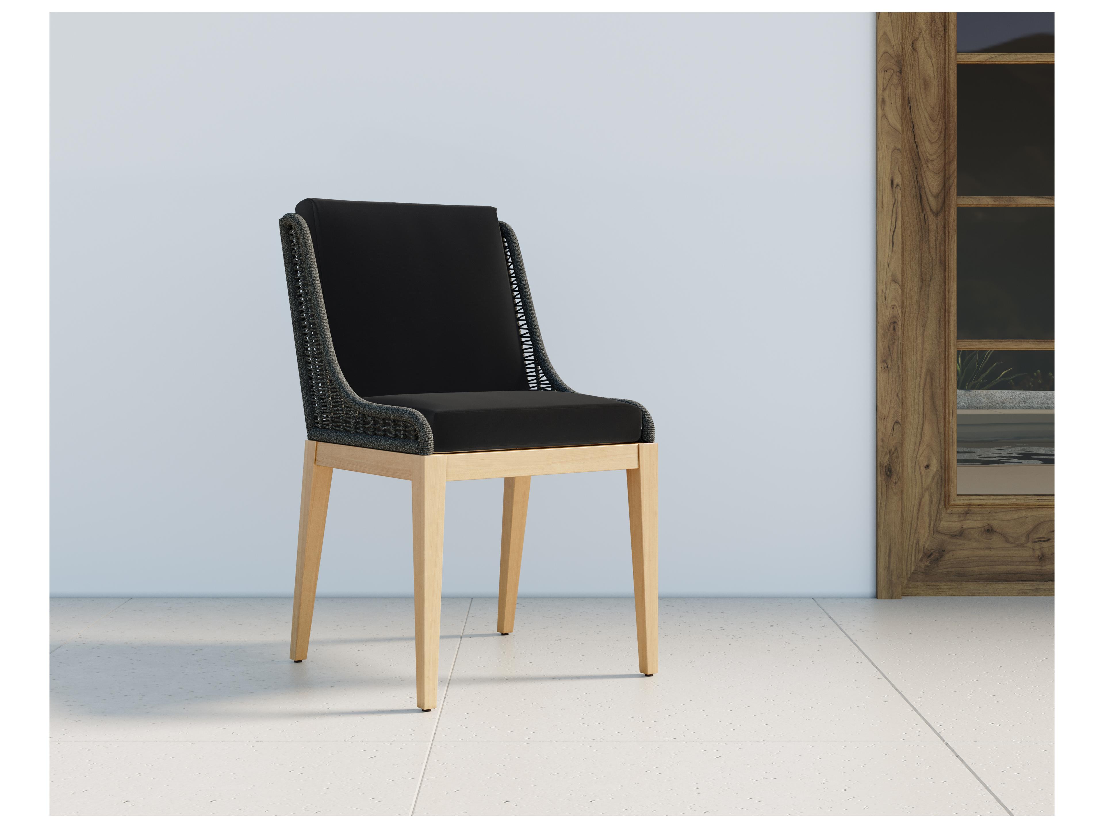 Sunpan Outdoor Sorrento Teak Wood Natural Dining Side Chair in Arashi Black