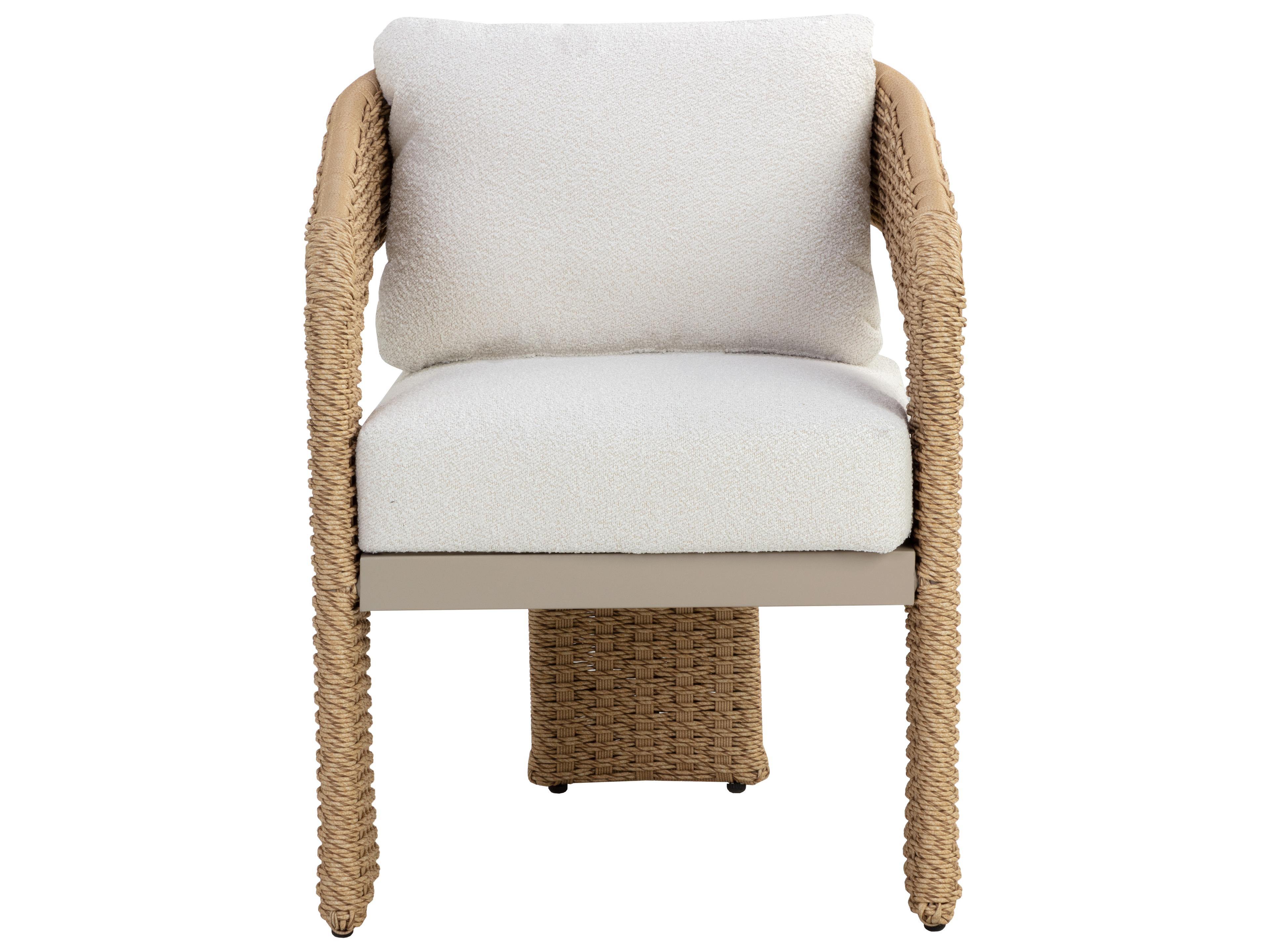 Sunpan Outdoor Pylos Wicker Natural Dining Arm Chair in Louis Cream