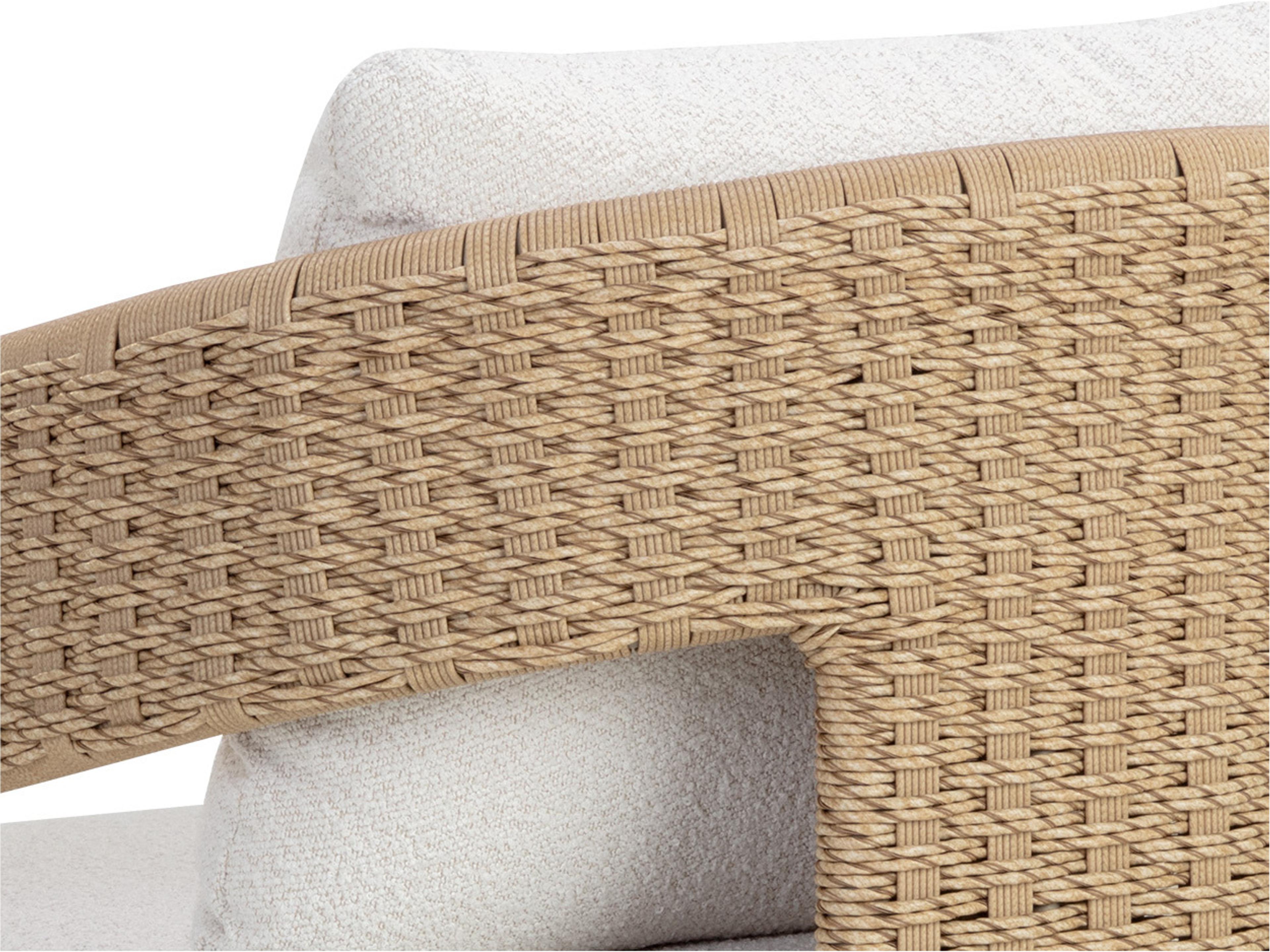Sunpan Outdoor Pylos Wicker Natural Dining Arm Chair in Louis Cream