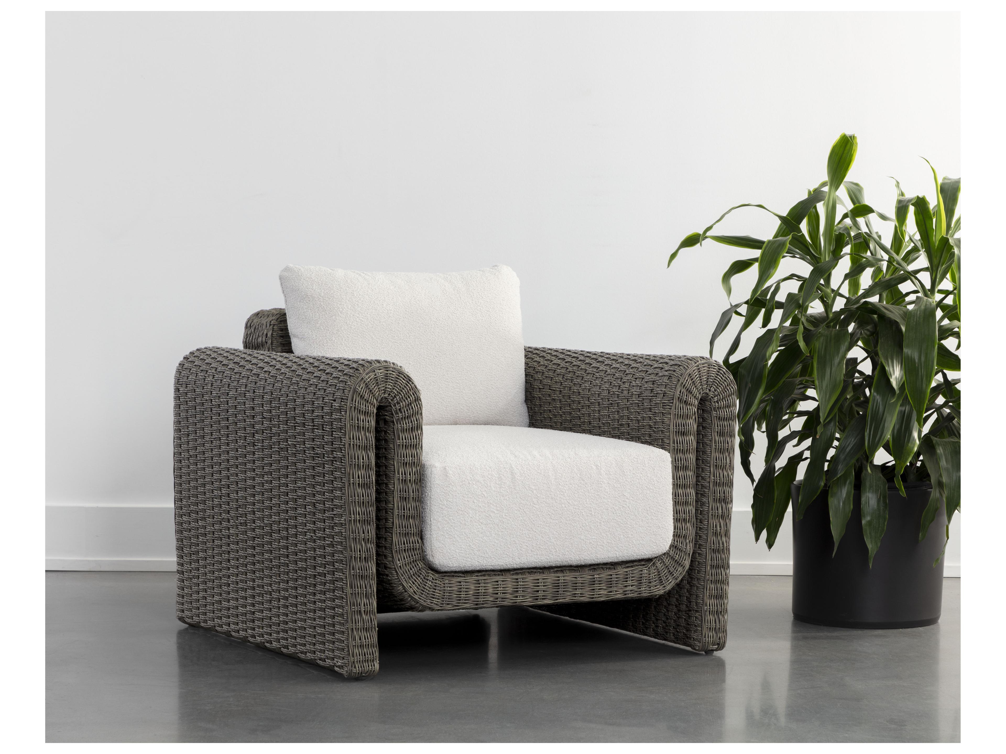 Sunpan Outdoor Tibi Wicker Dark Grey Lounge Chair in Louis Cream