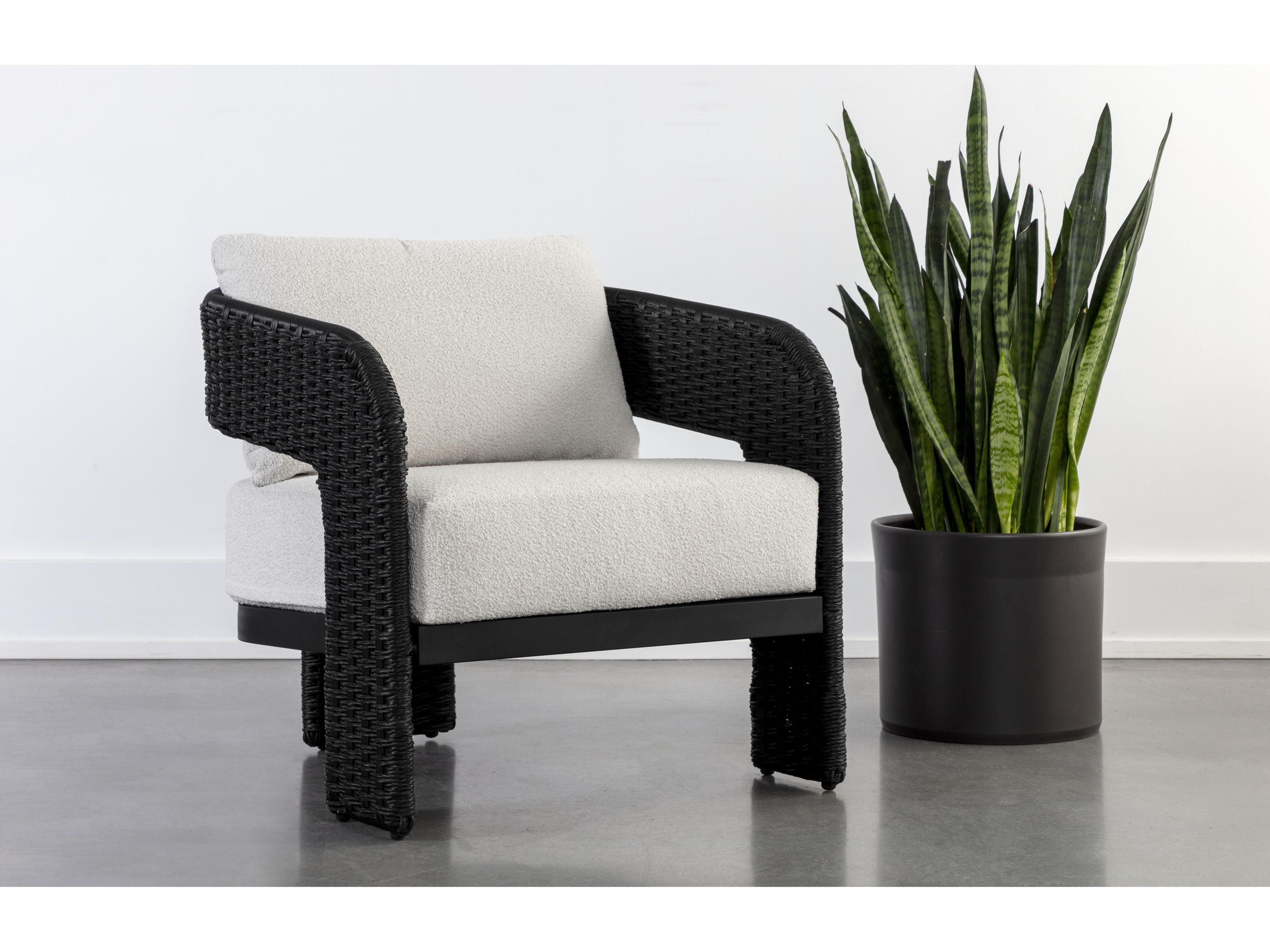 Sunpan Outdoor Pylos Wicker Black Lounge Chair in Louis Cream