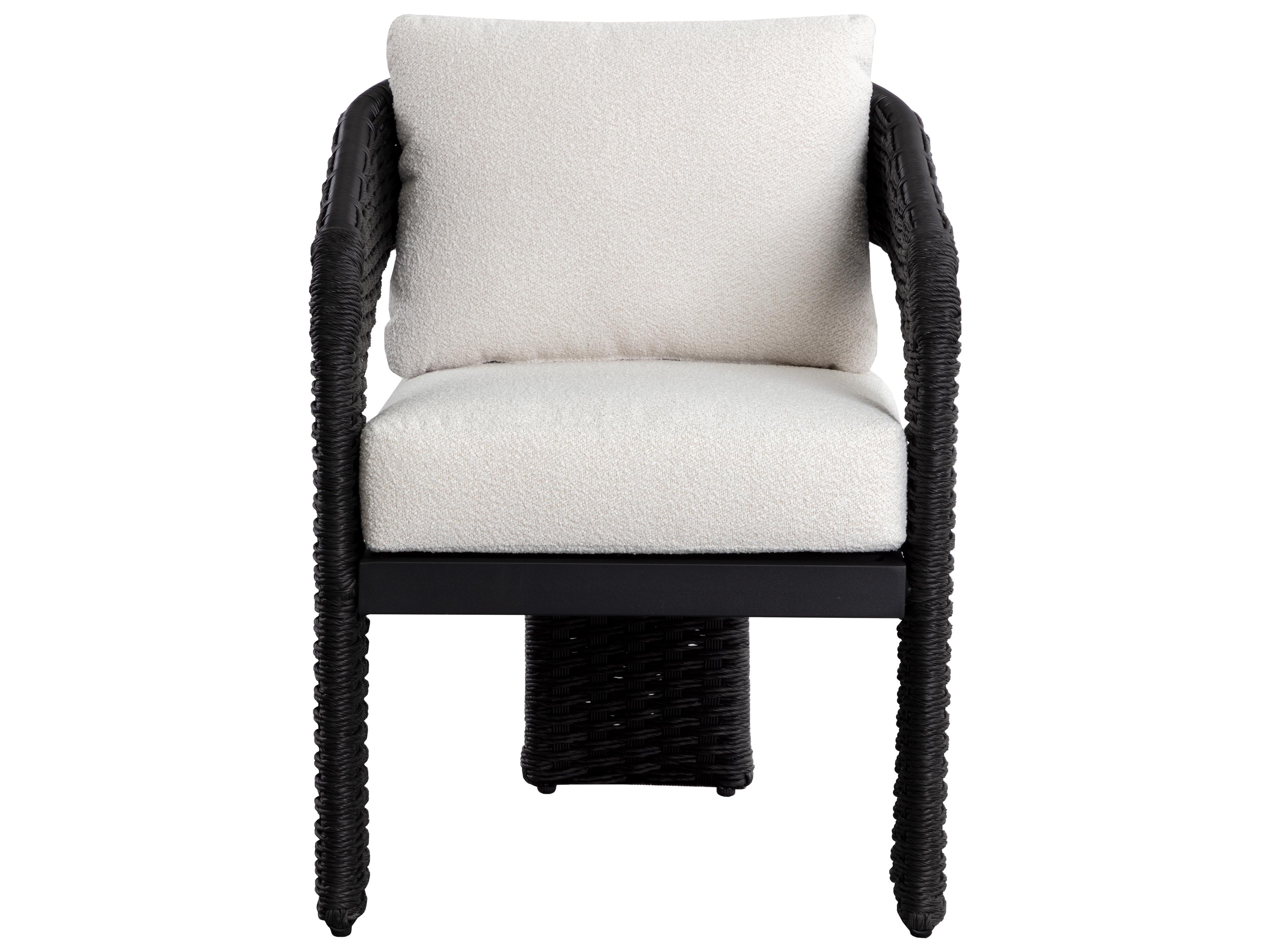Sunpan Outdoor Pylos Wicker Black Dining Arm Chair in Louis Cream